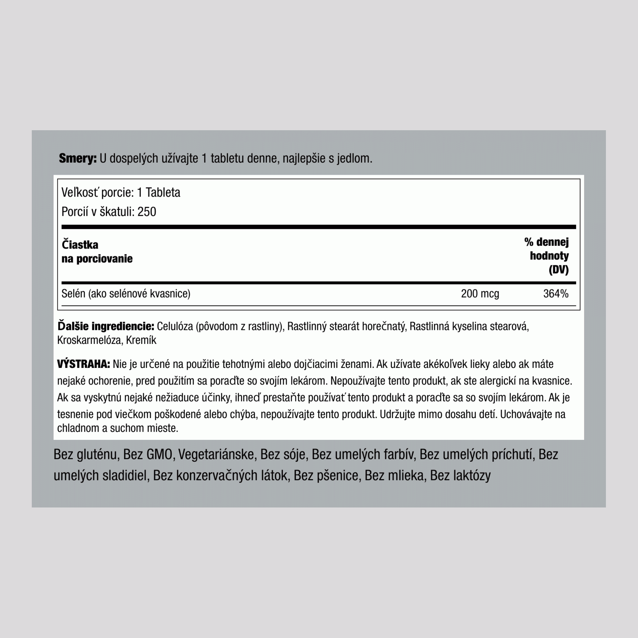 Selén  200 mcg 250 Tablety     