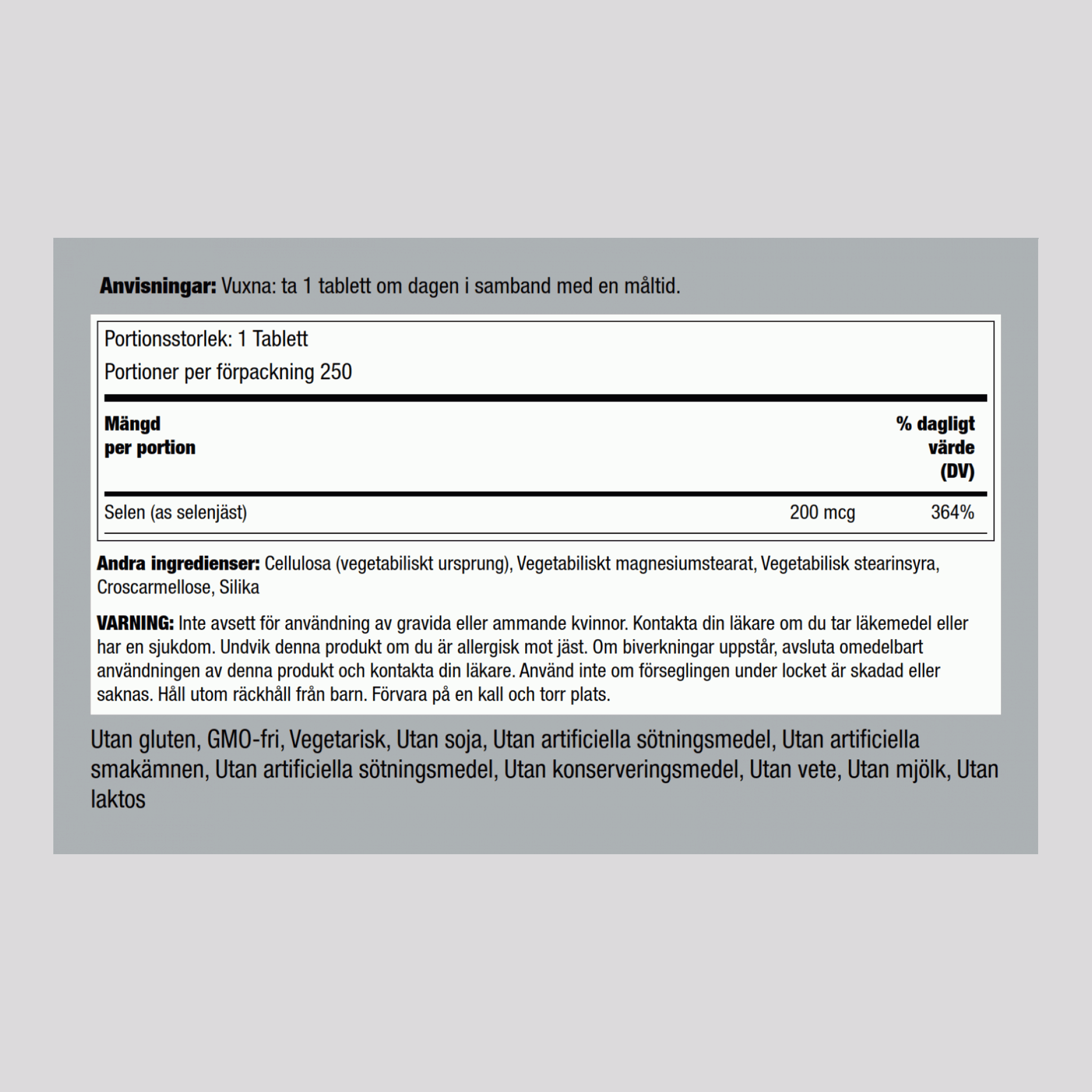 Selen  200 mcg 250 Tabletter     