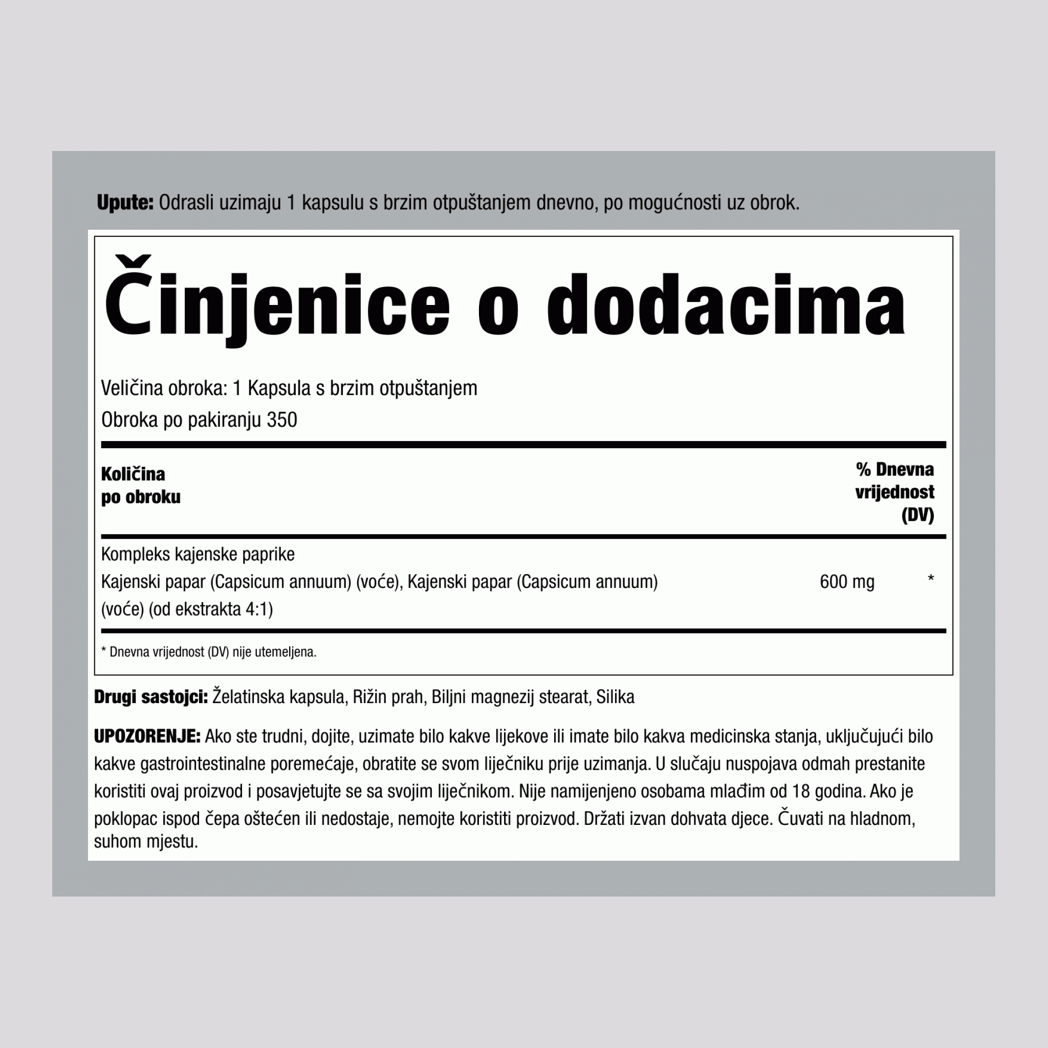 Kajenski  600 mg 350 Kapsule s brzim otpuštanjem     