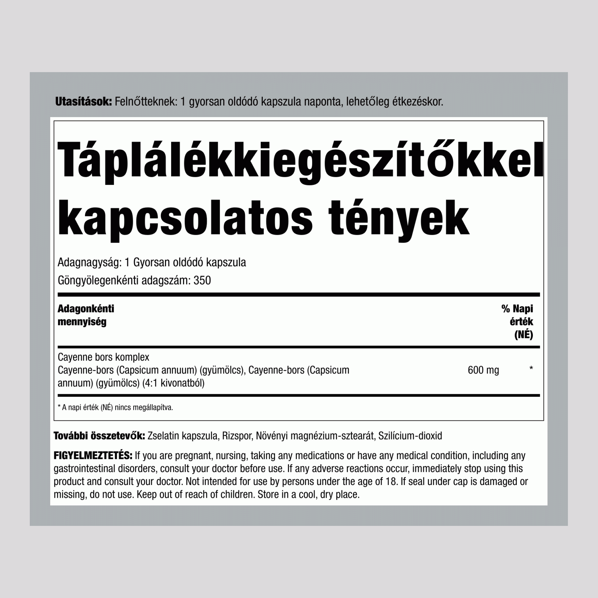 Cayenne  600 mg 350 Gyorsan oldódó kapszula     