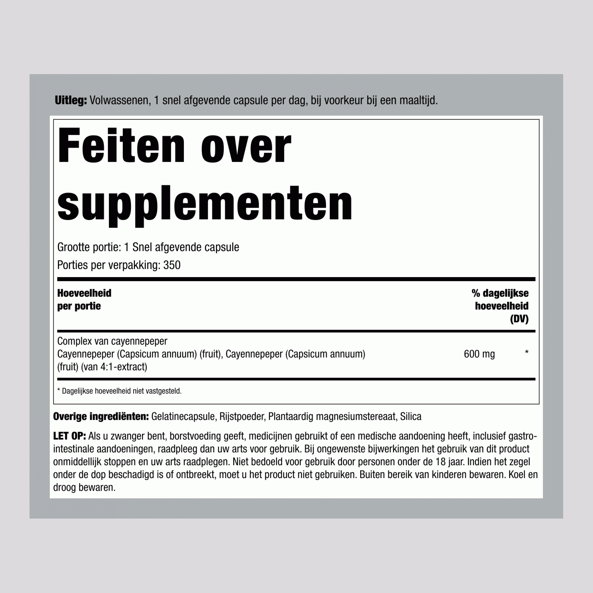 Cayenne  600 mg 350 Snel afgevende capsules     