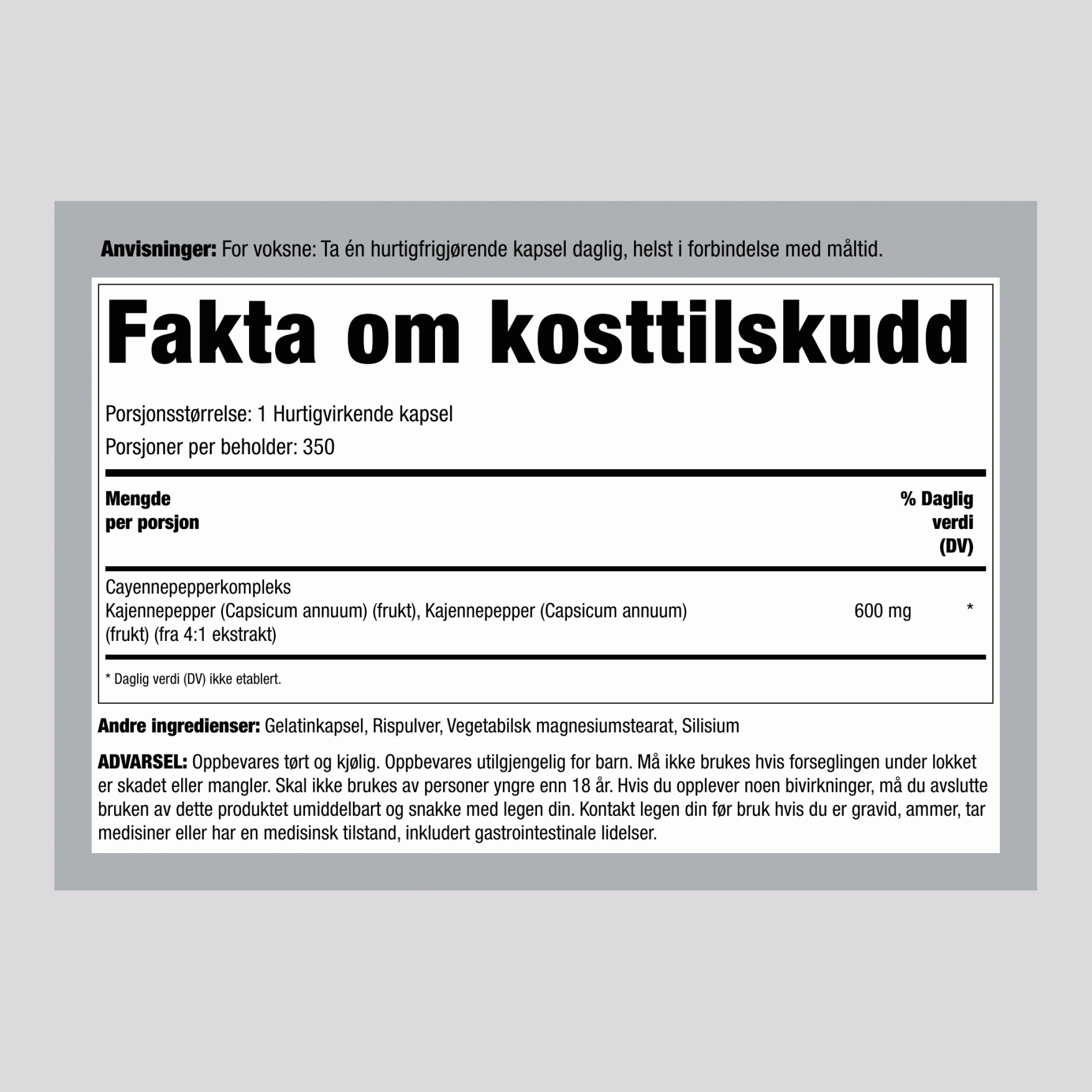 Kajenne  600 mg 350 Hurtigvirkende kapsler     