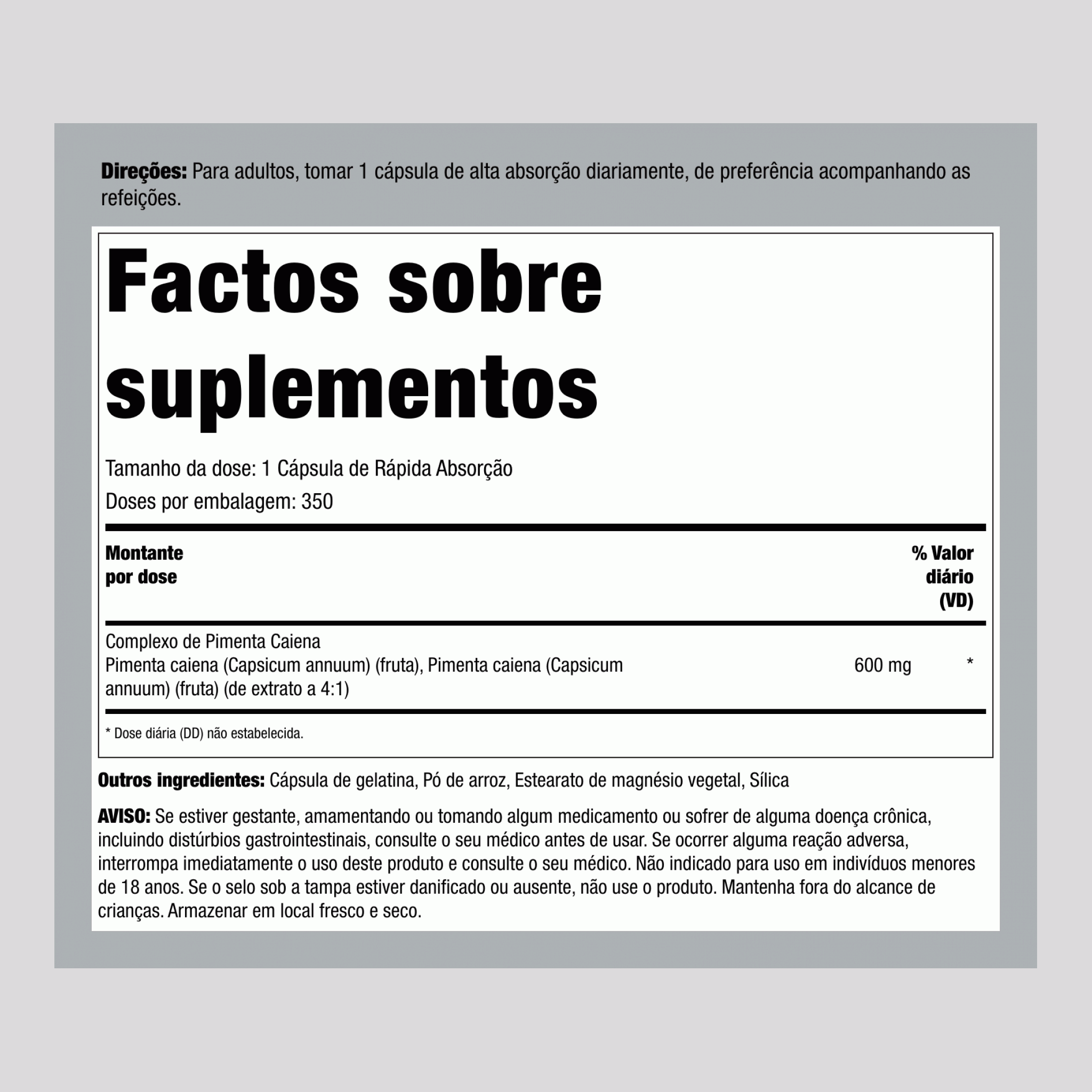 Caiena  600 mg 350 Cápsulas de Rápida Absorção     