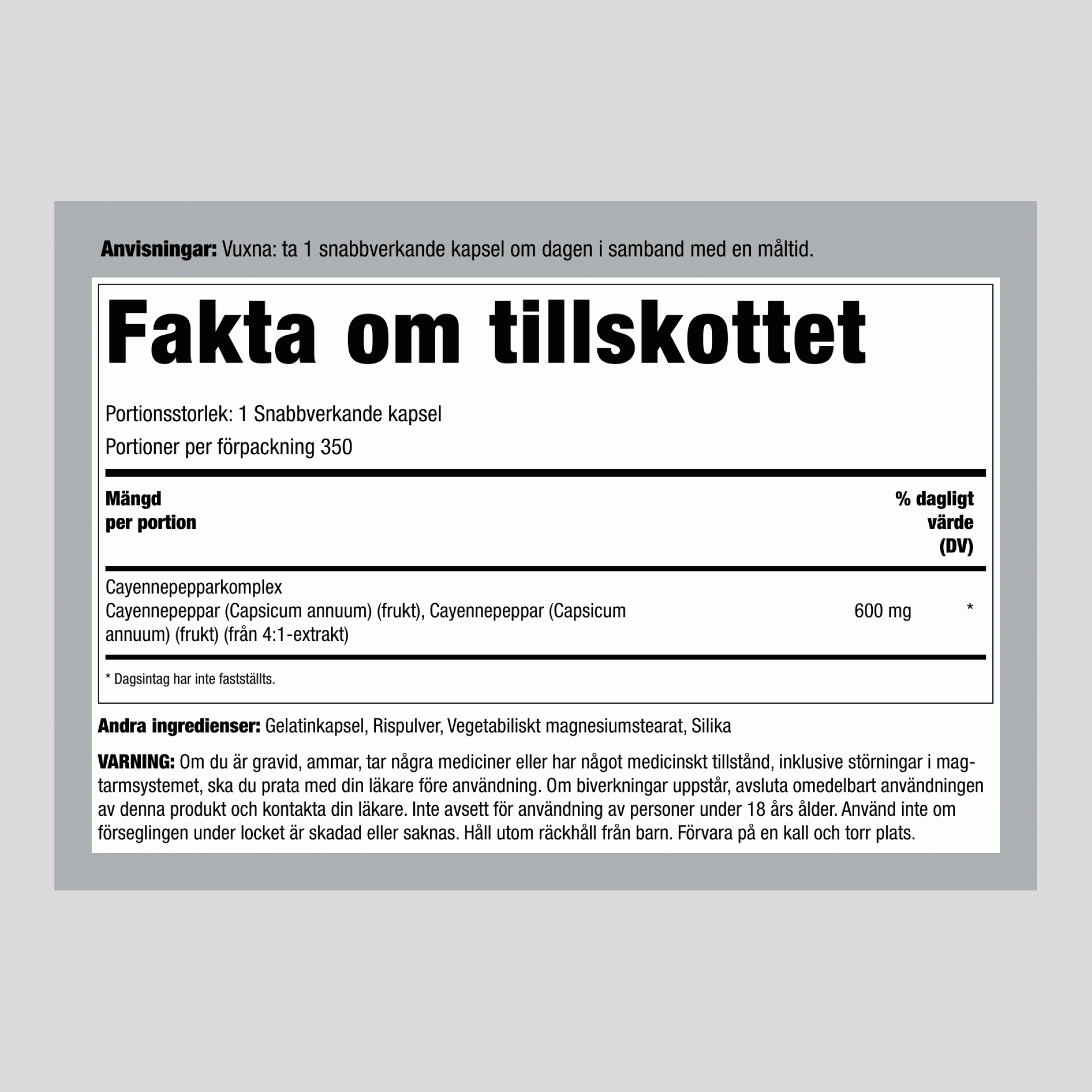 Cayenne  600 mg 350 Snabbverkande kapslar     