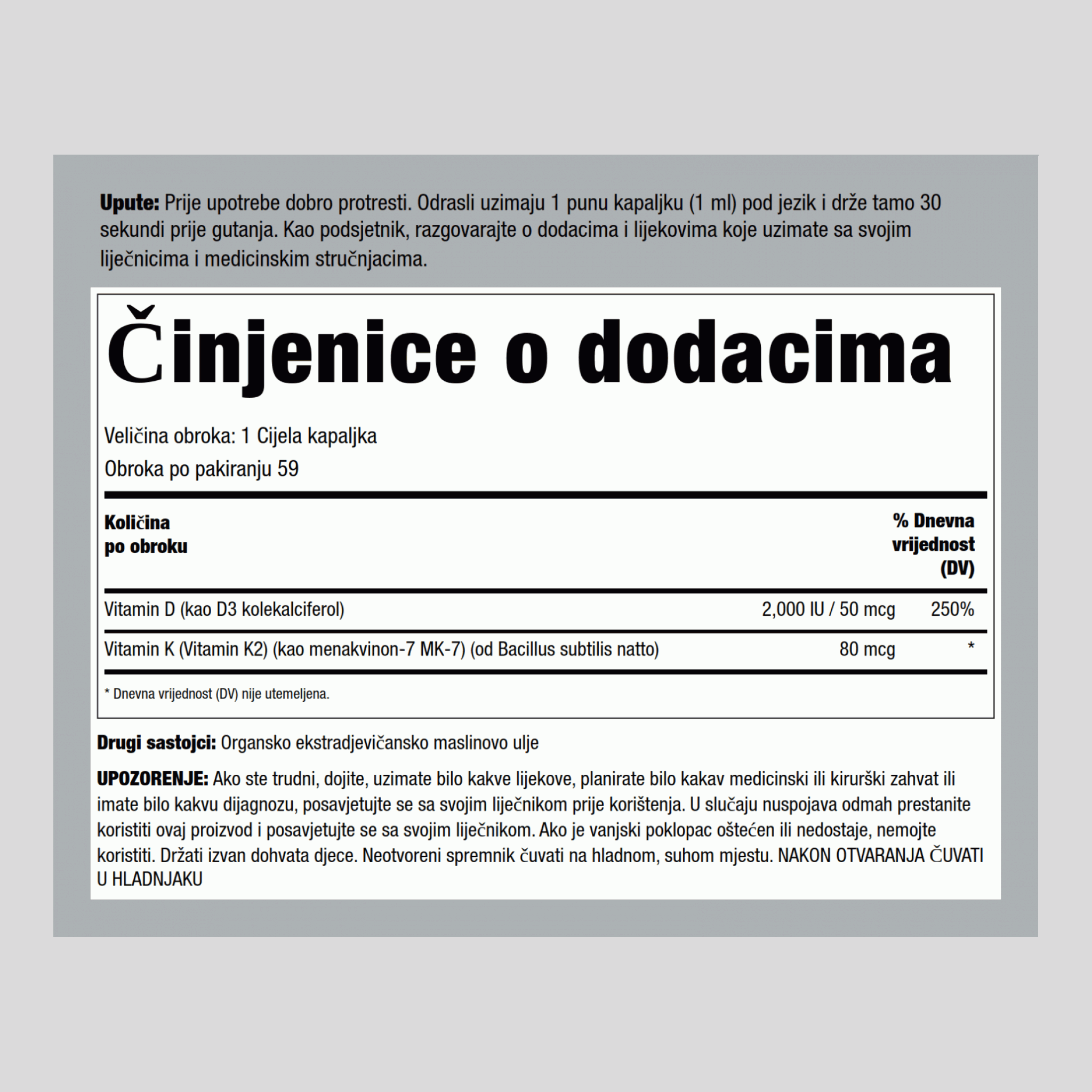 Ekstra jaki vitamin D3 i K-2 2 fl oz (59 mL) Bočica s kapaljkom 2 Bočice s kapaljkom    