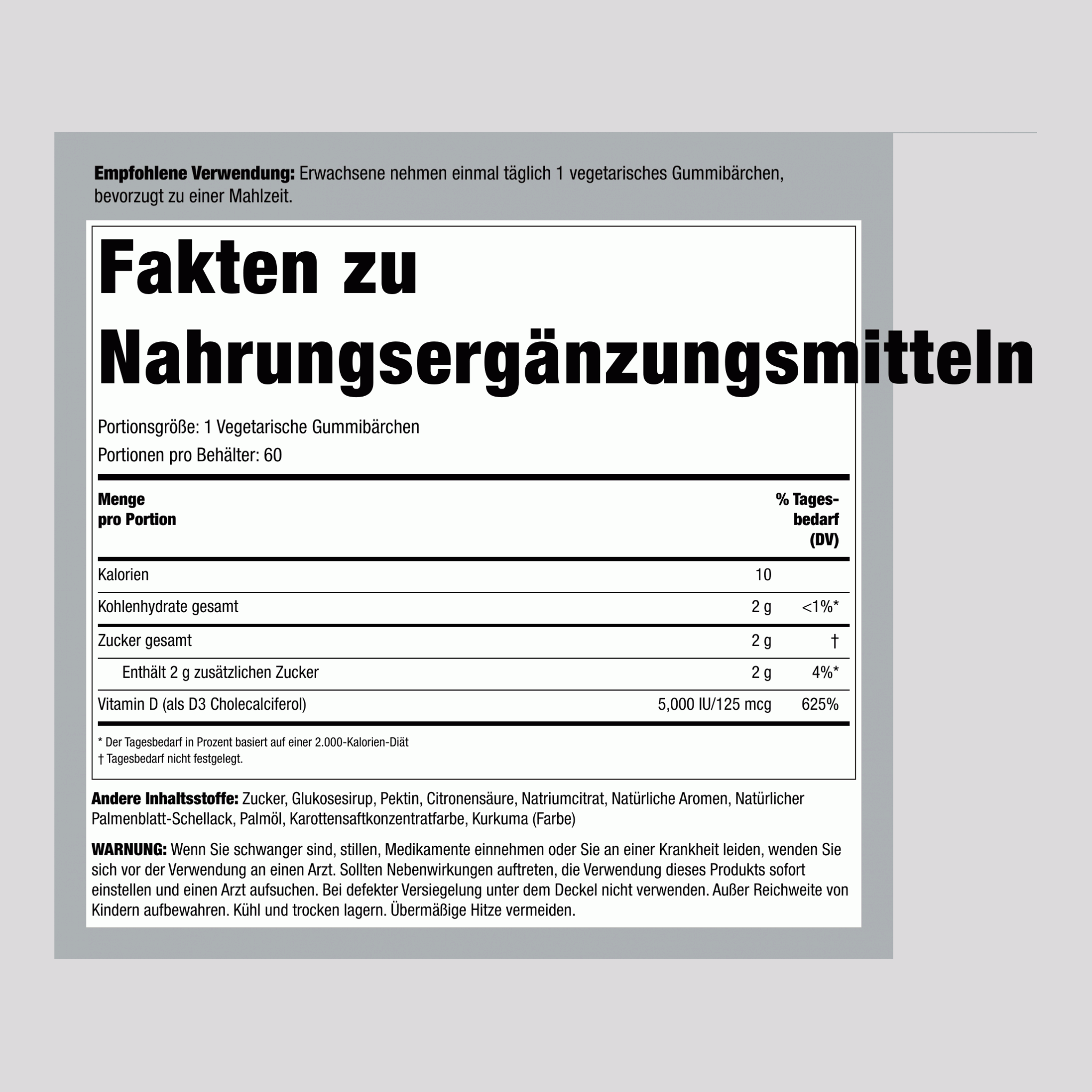 Gummibärchen mit Vitamin D3 (Natürlicher Pfirsich) 5000 IU 60 Vegetarische Gummibärchen     