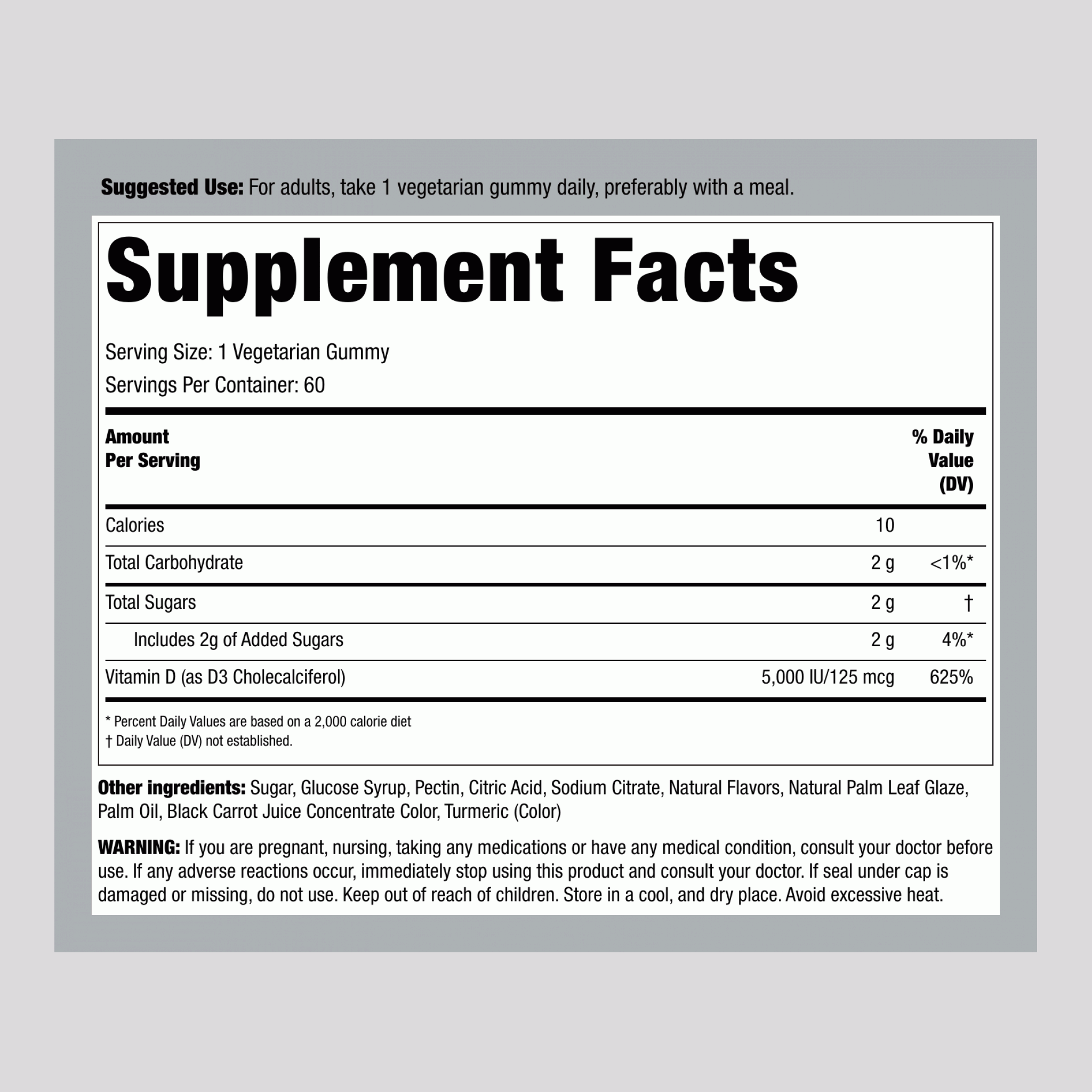 Vitamin D3 (Peach), 5000 IU, 60 Vegetarian Gummies