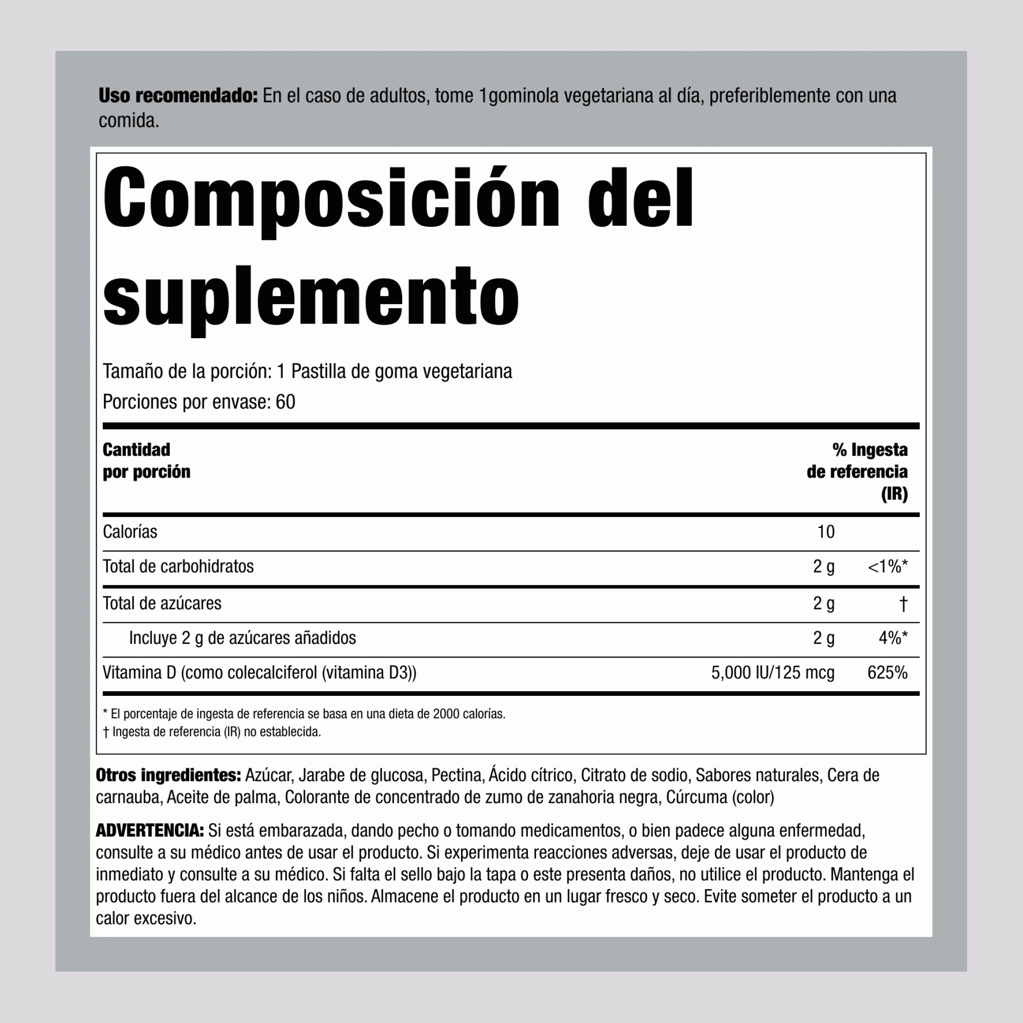 Gominolas de vitamina D3 (melocotón)  5000 IU 60 Vegetariska gummies   