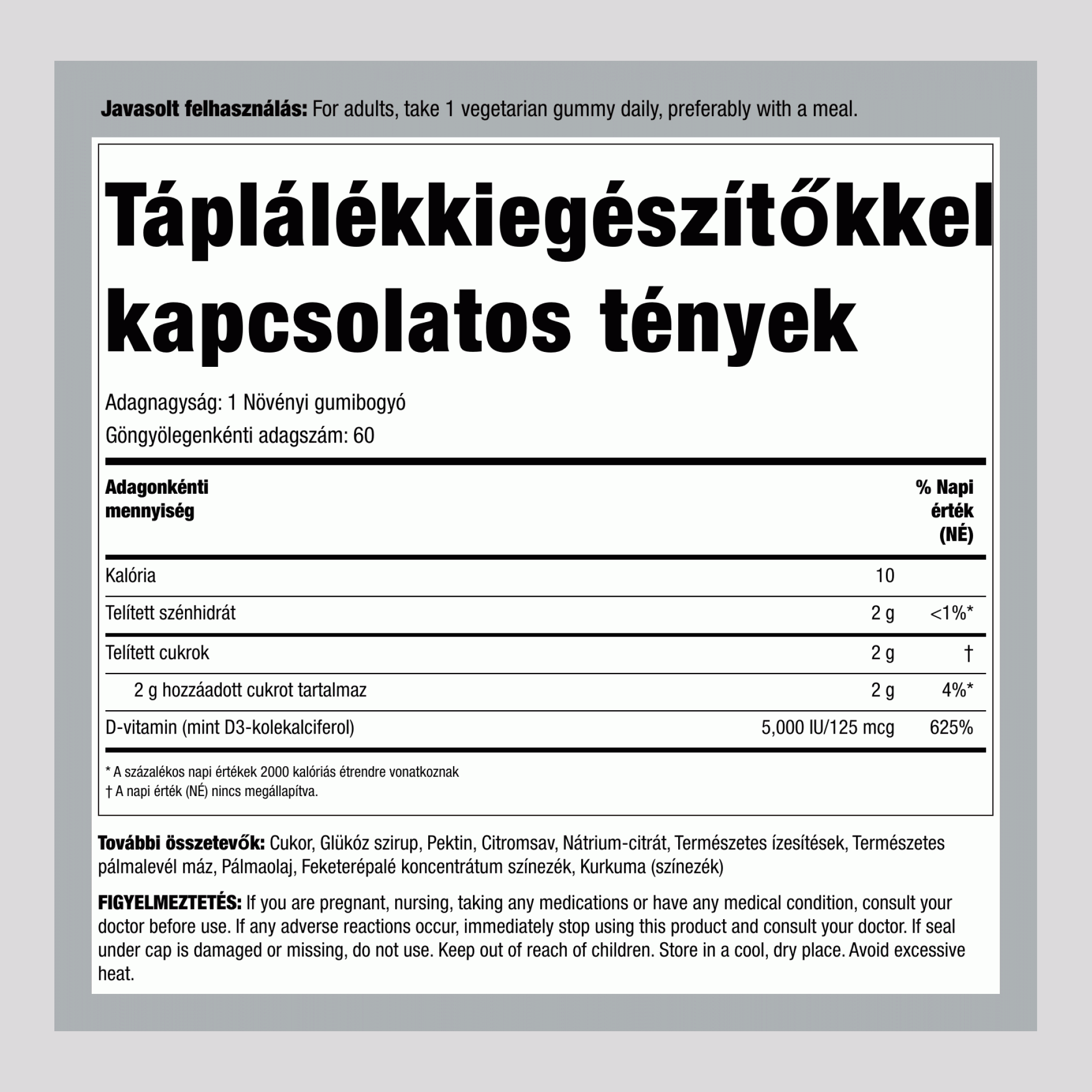 D3-vitamin gumicukor (természetes őszibarack) 5000 IU 60 Vegetariánus gumibogyó     