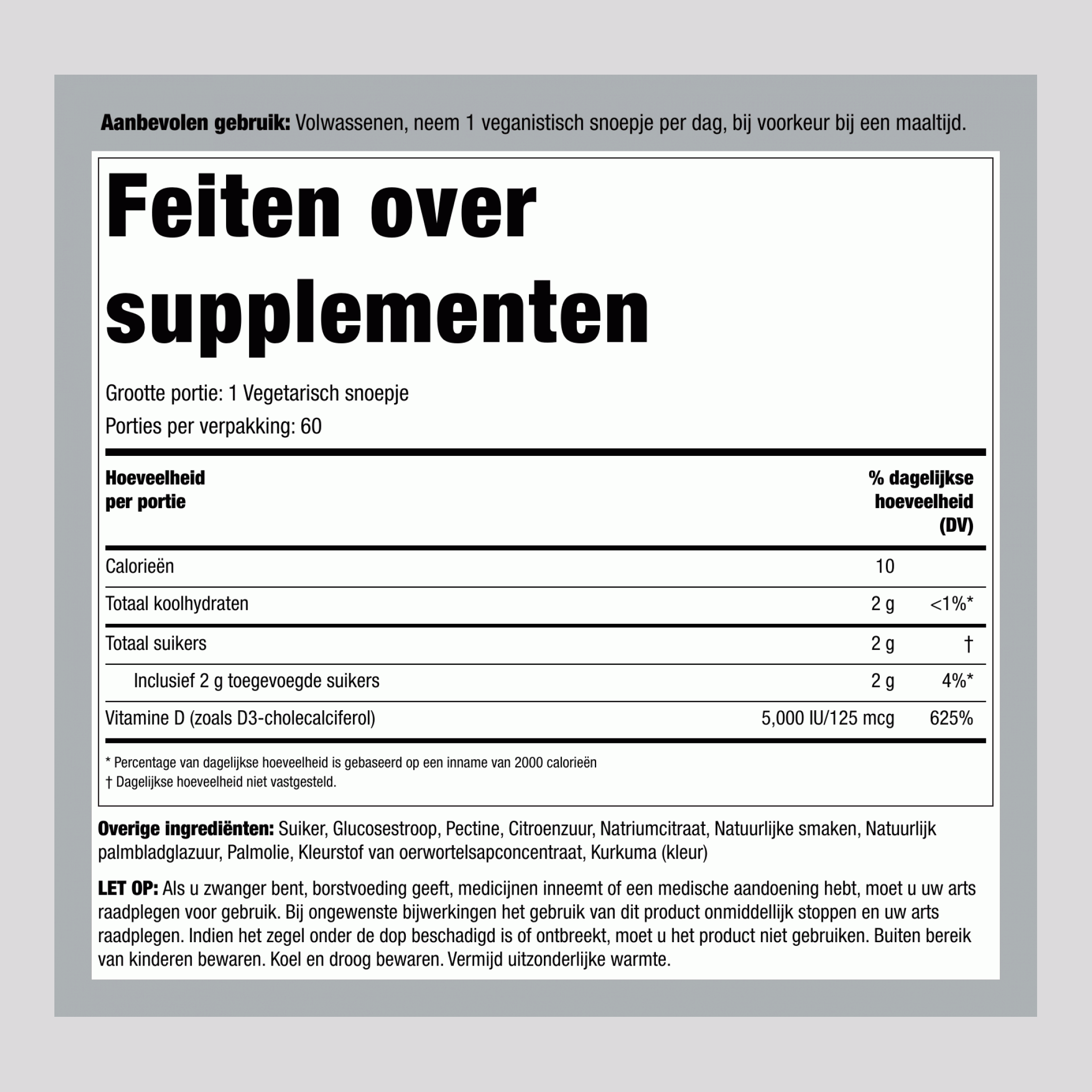 Vitamine D3 snoepjes (natuurlijke perzik) 5000 IU 60 Vegetarische snoepjes     