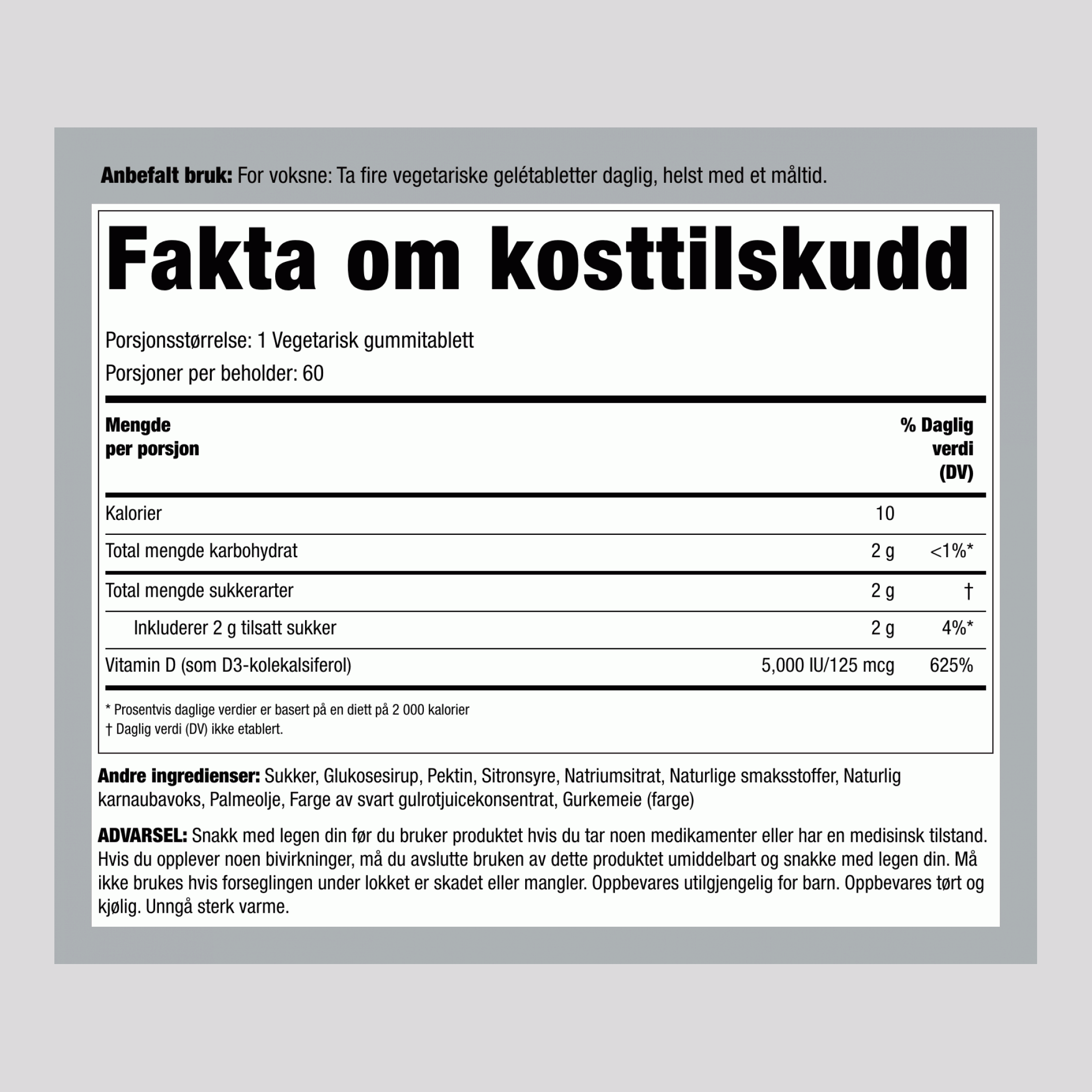 Vitamin D3 gummitabletter (fersken)  5000 IU 60 Vegetariske gummitabletter   