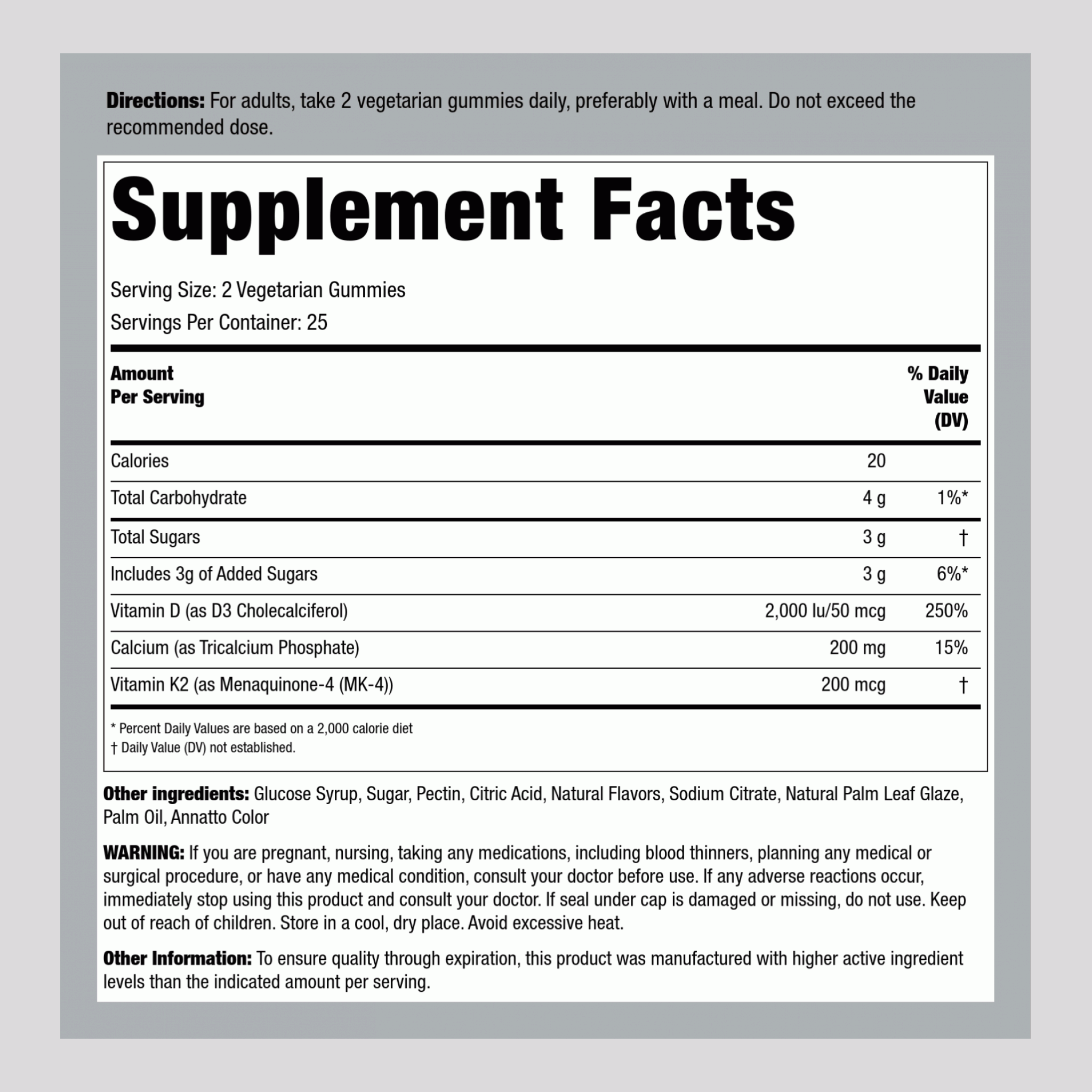 Vitamin K2 + D3 Calcium Gummies (Natural Peach Mango), 50 Vegetarian Gummies