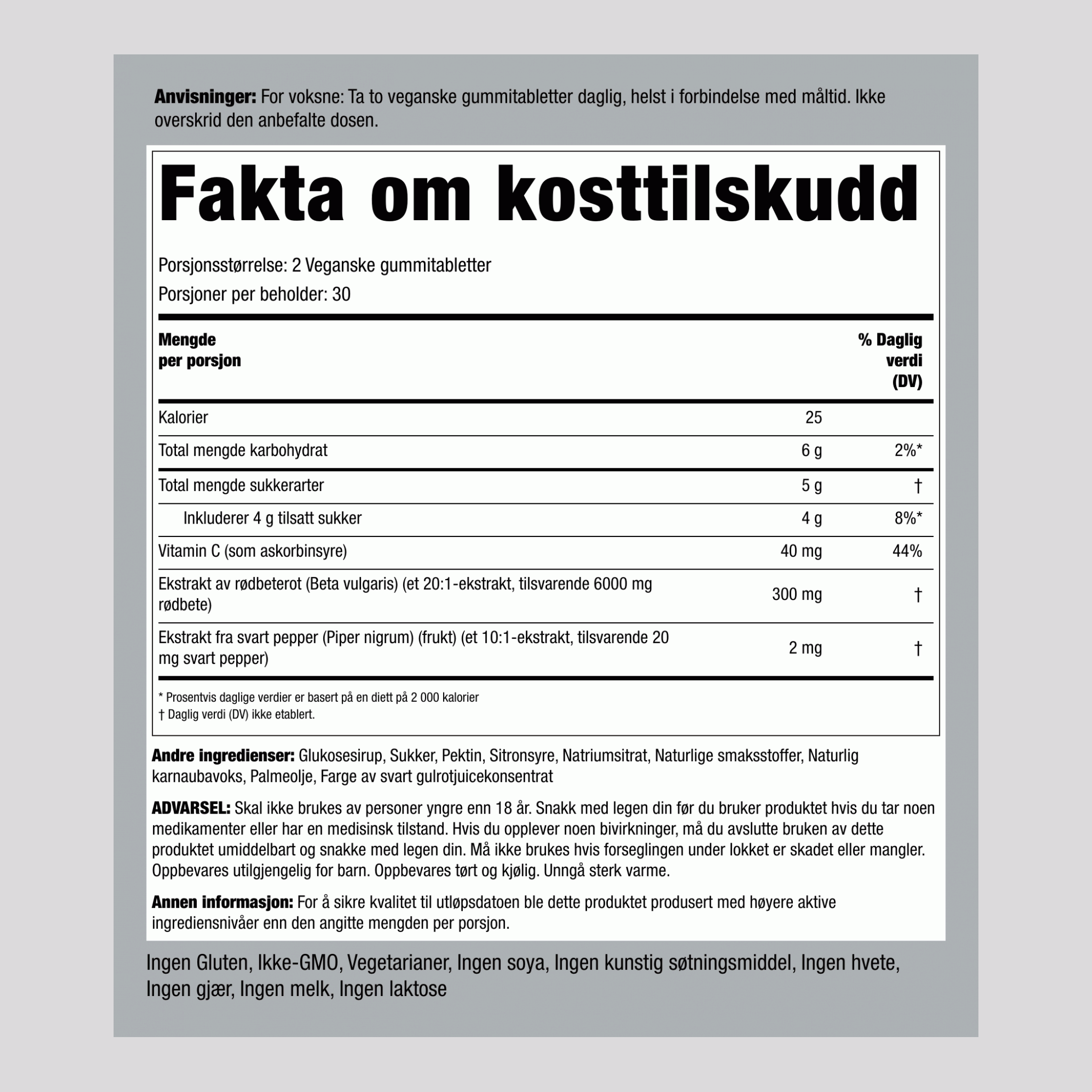 Rødbeter (jordbær) 60 Veganske gummitabletter      