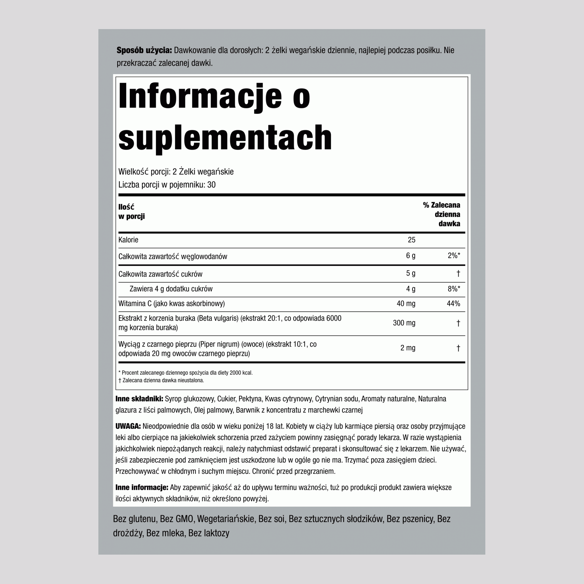 Korzeń buraka (truskawka) 60 Żelki wegańskie      
