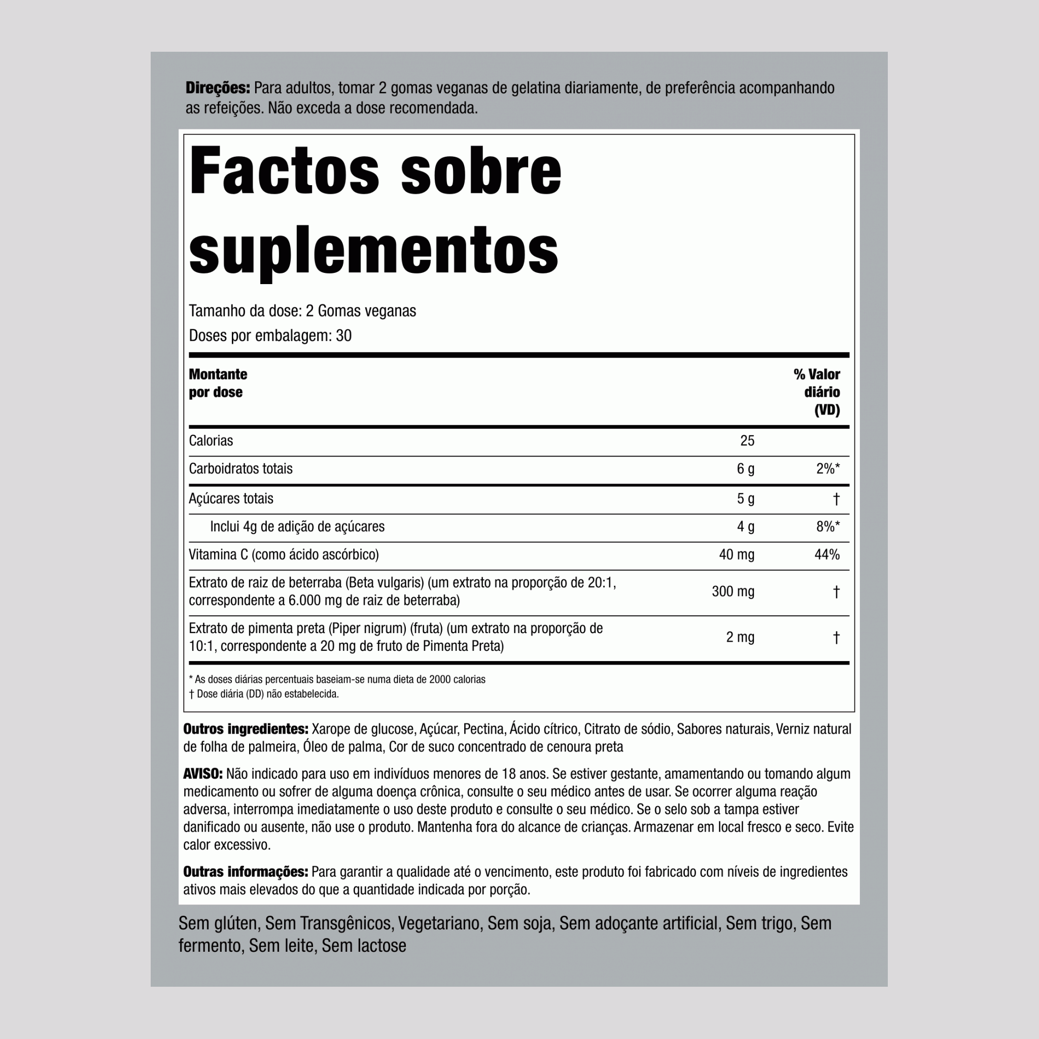 Raiz de Beterraba (Morango) 60 Gomas veganas 2 Frascos     