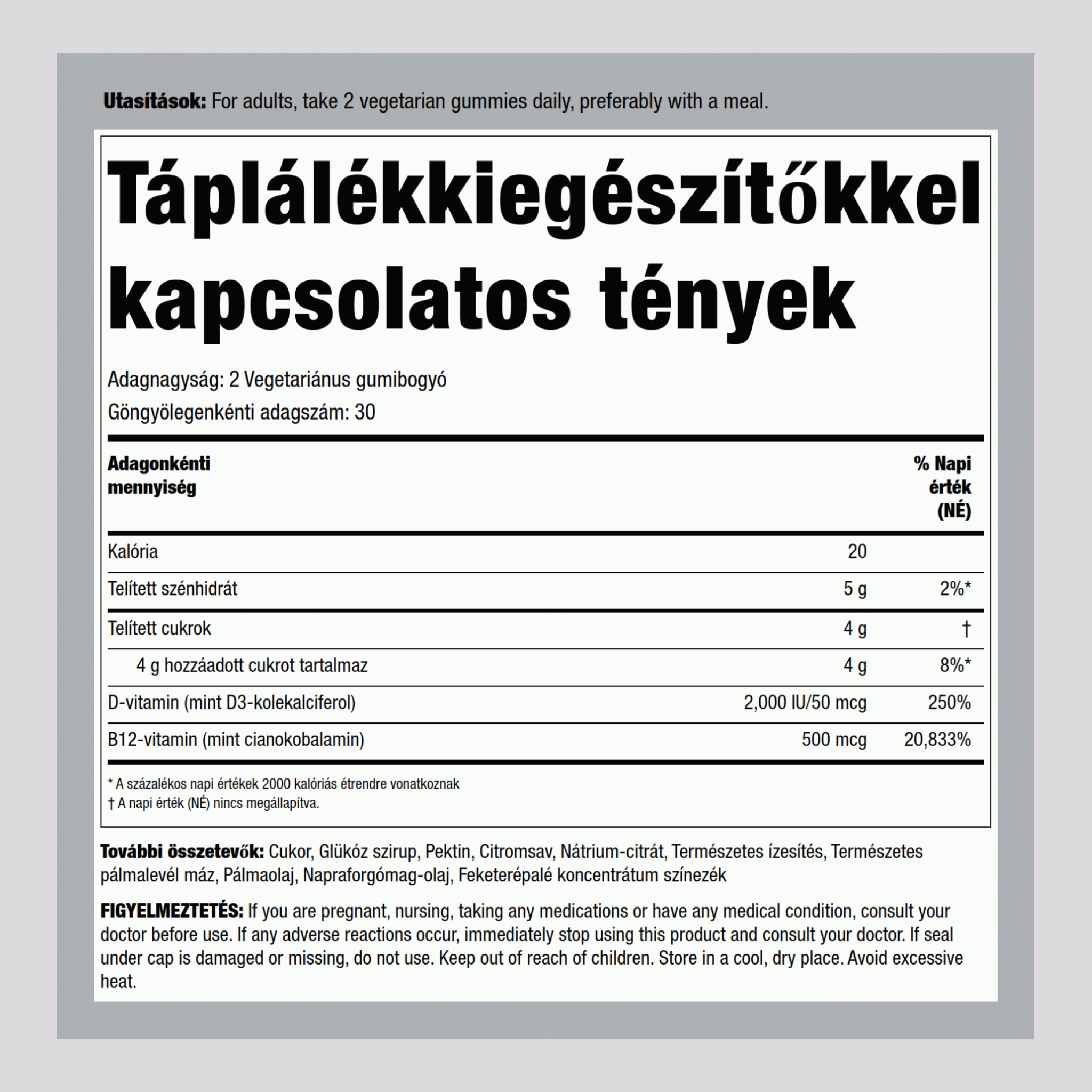 D3-vitamin + B12-vitamin (eper)  60 Vegetariánus gumibogyó 2 Palackok     