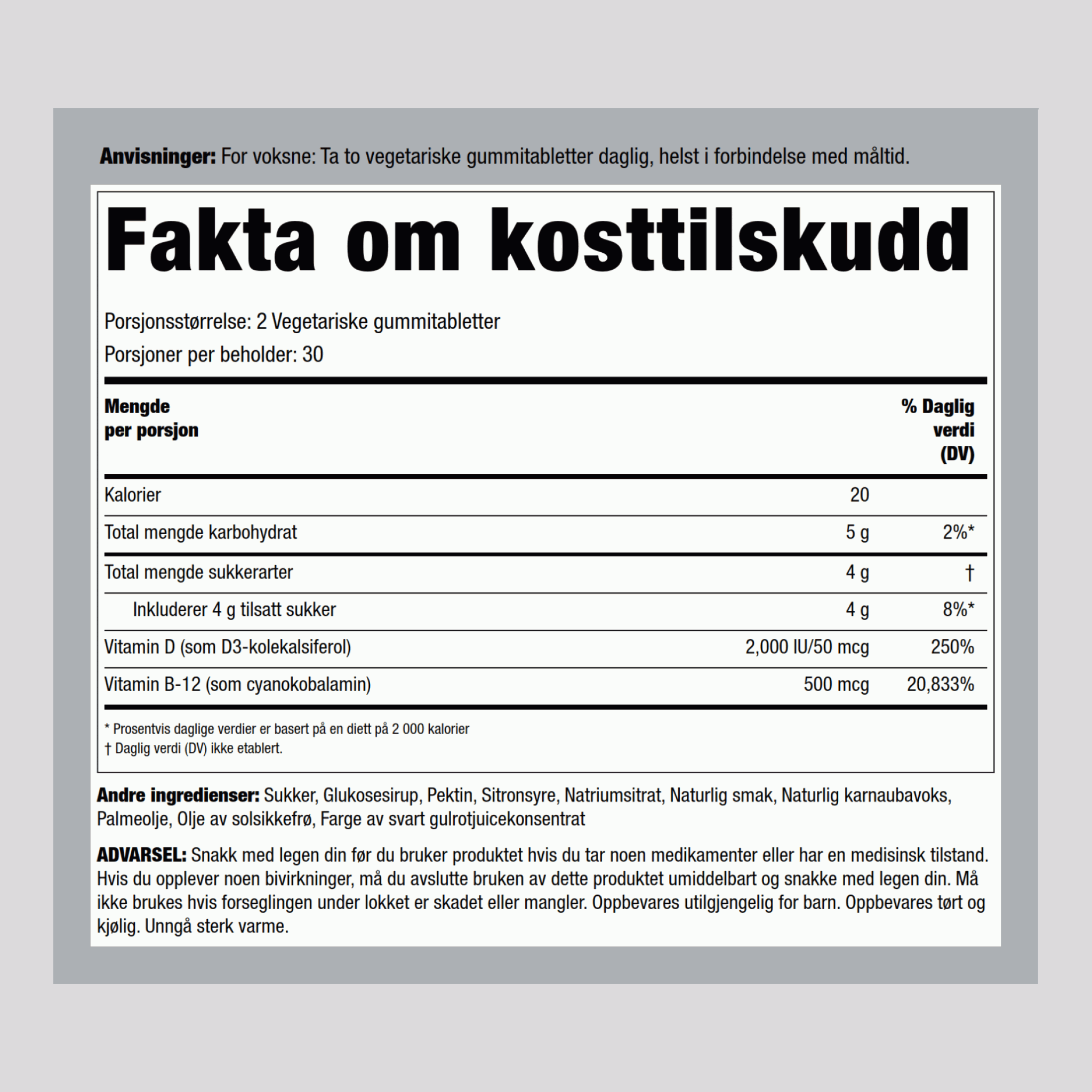 Vitamin D3 + B12 (jordbær)  60 Vegetariske gummitabletter 2 Flasker     