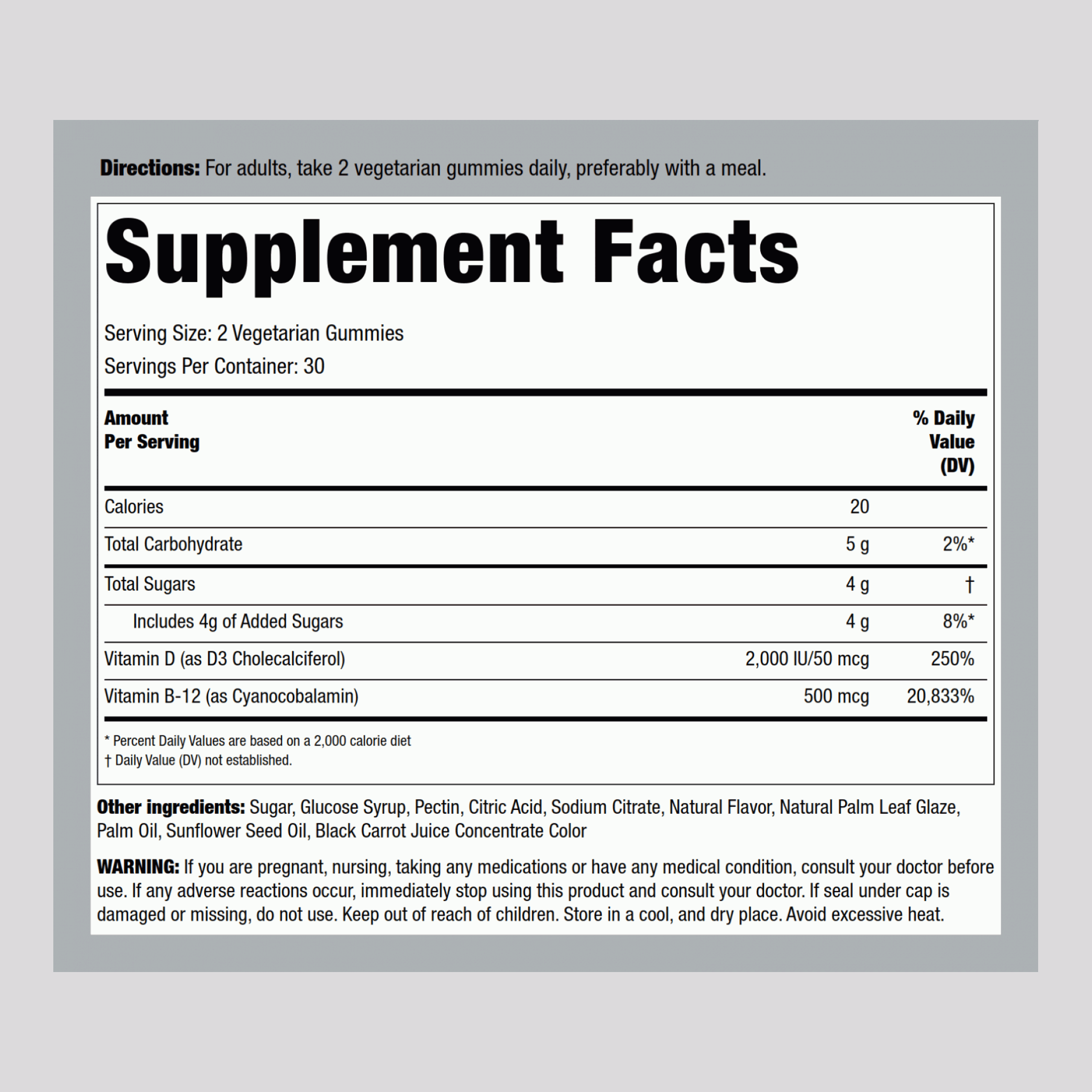 Vitamine D3 & + B12 (arôme naturel de fraise) 60 Gommes végératiennes 2 Bouteilles    