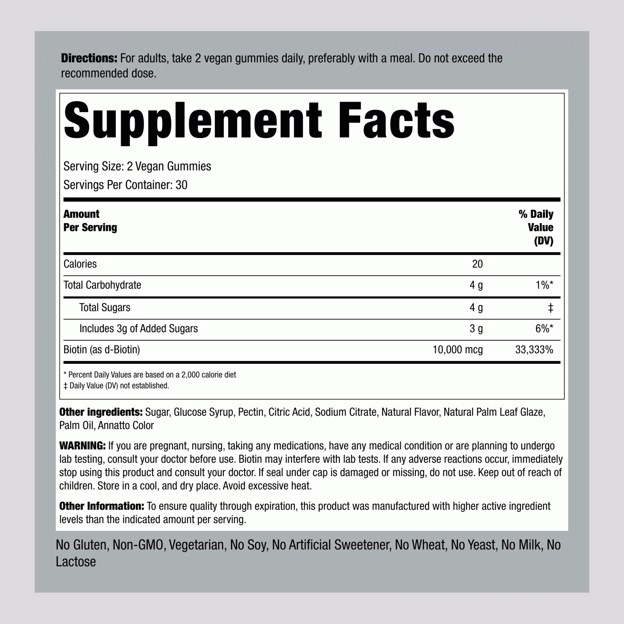 生物素（美味桃子味），每份 10,000 微克，60 顆素食軟糖
