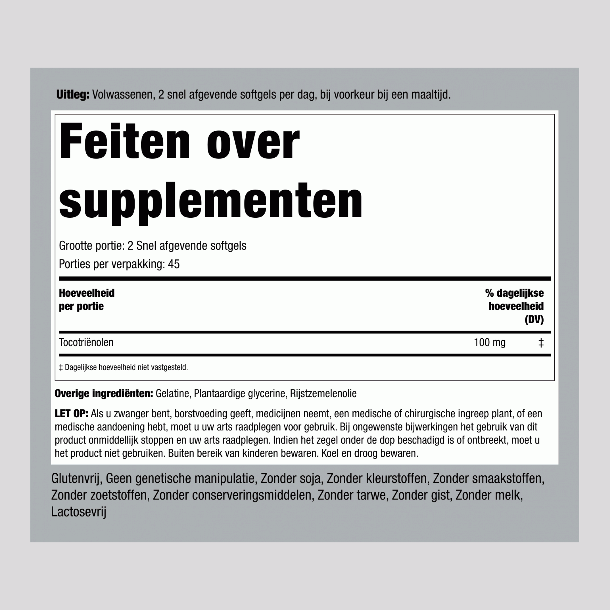 Tocotriënolen,  100 mg (per portie) 90 Snel afgevende softgels