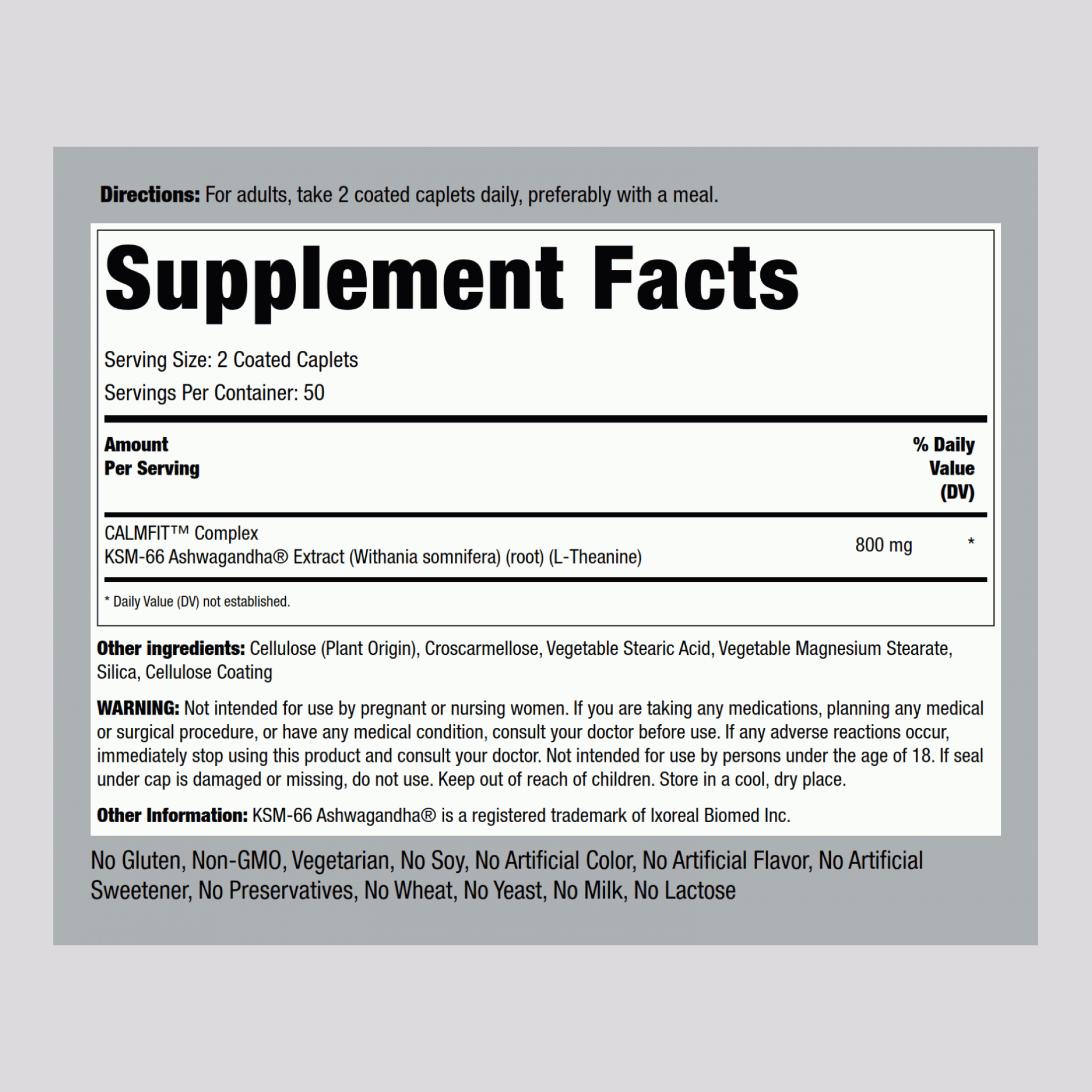 KSM-66 Ashwagandha, 800 mg (per serving), 100 Coated Caplets