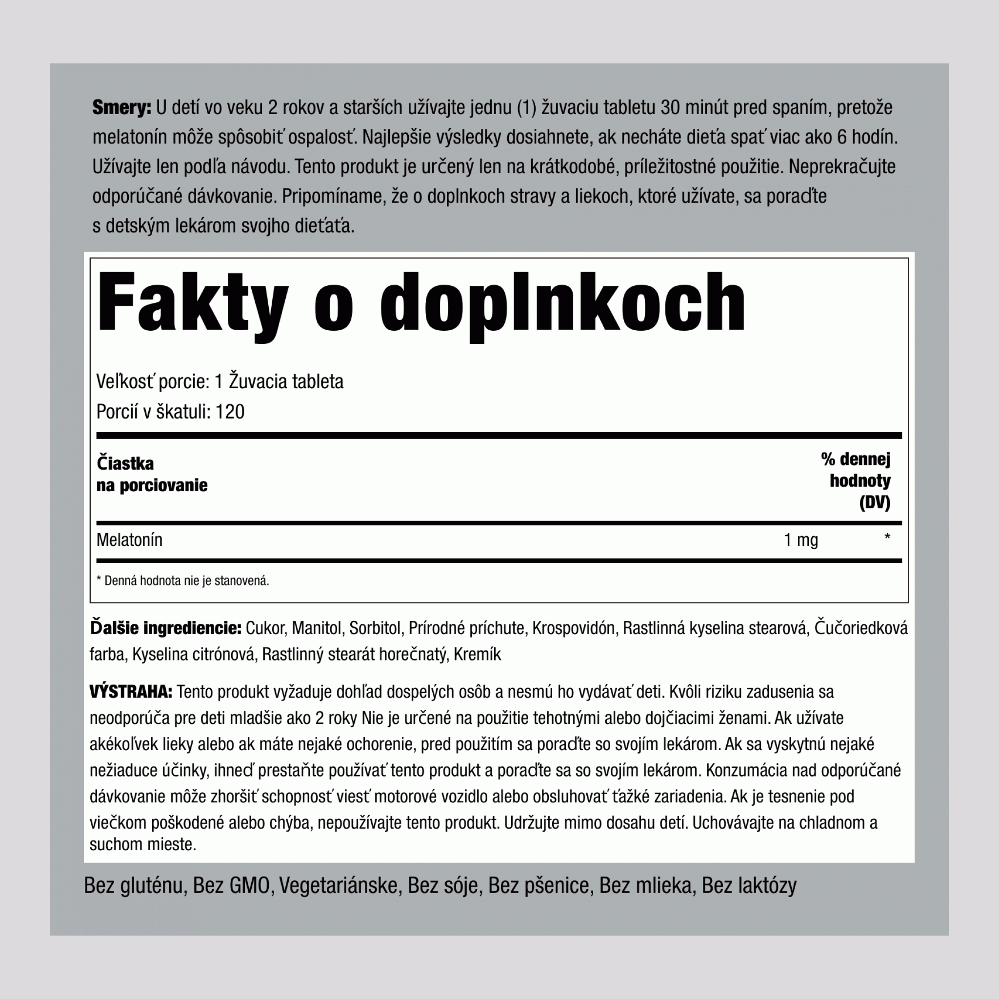 Žuvací detský melatonín 1 mg 120 Žuvacie tablety     