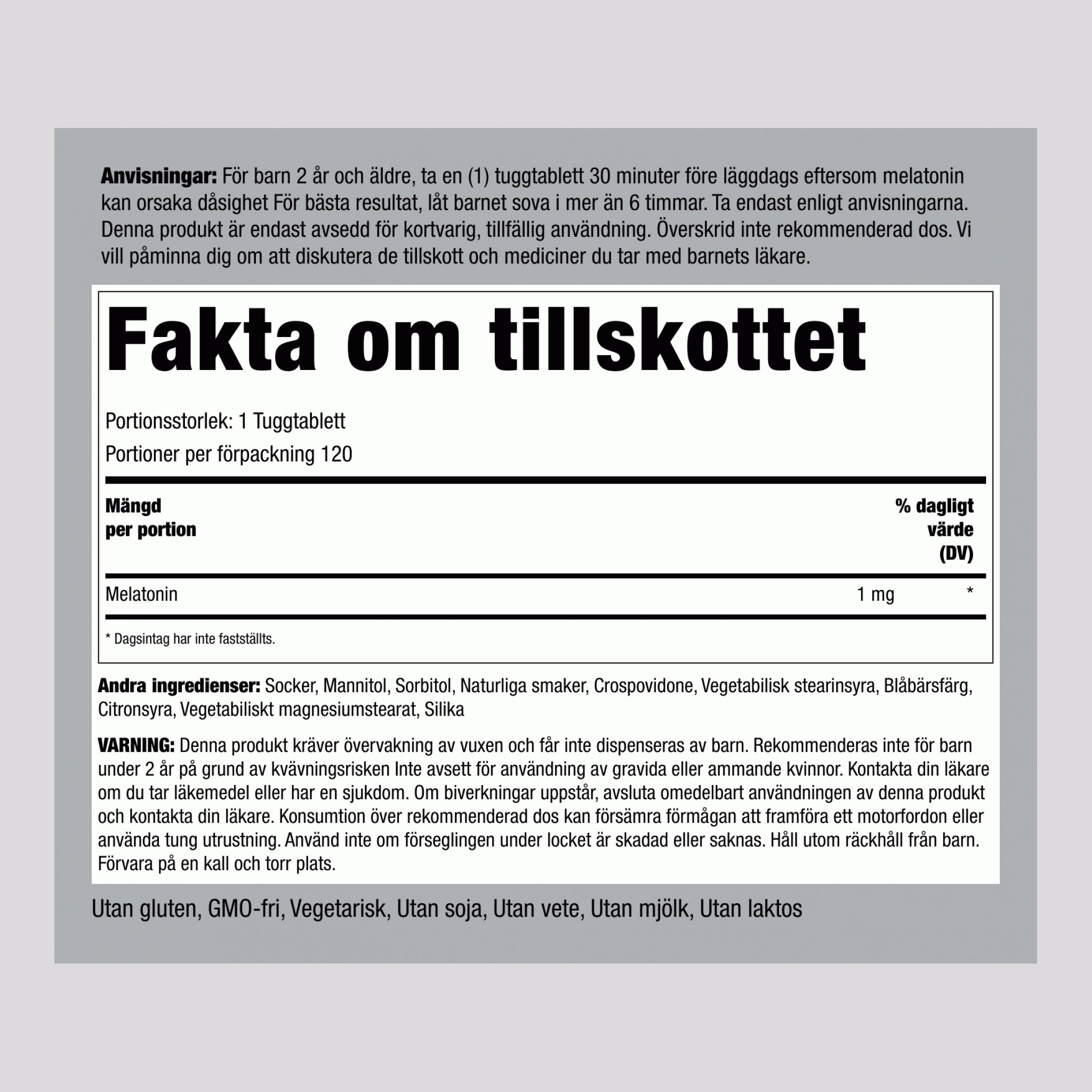 Tuggbar melatonin för barn 1 mg 120 Tuggtabletter     