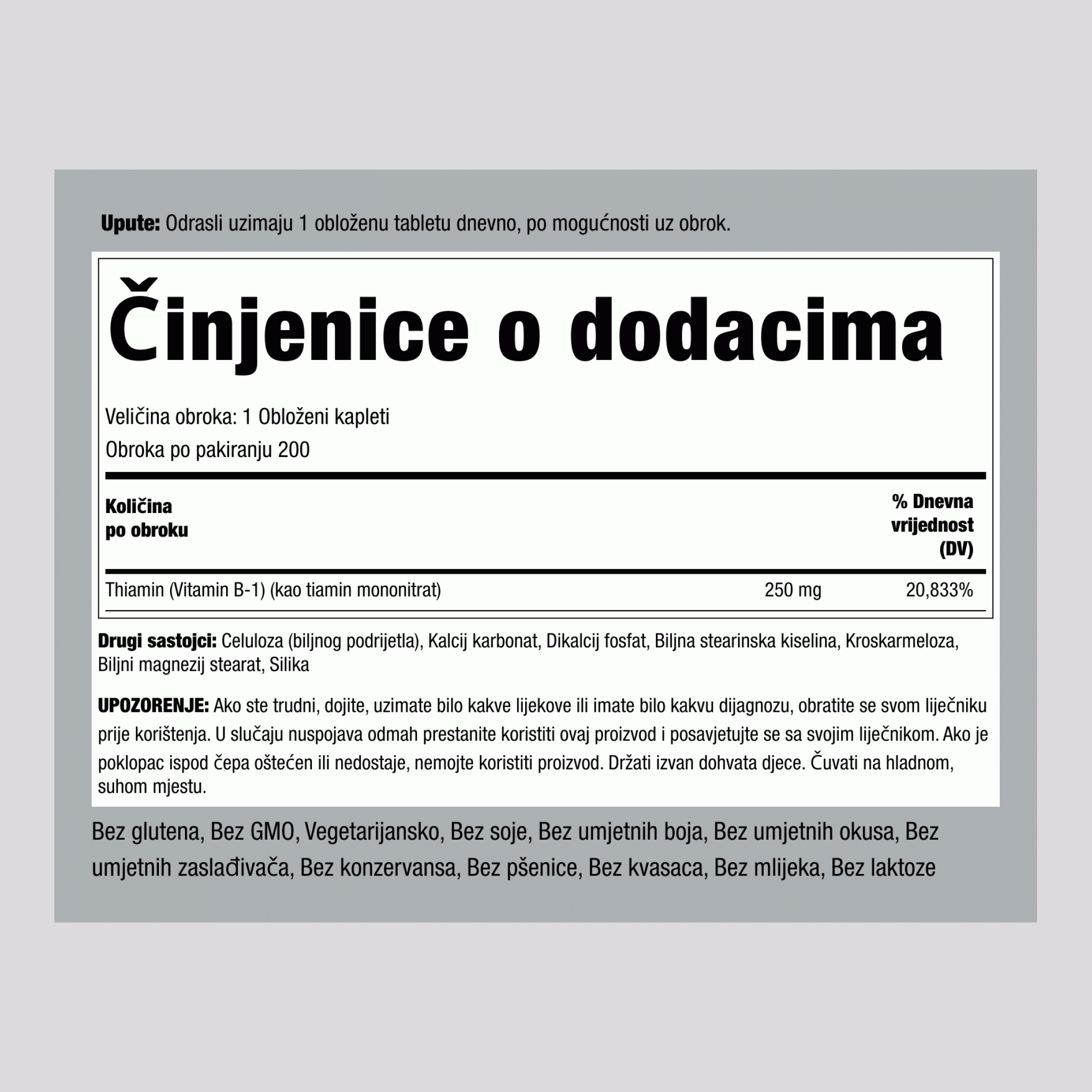 B-1 (Tiamin) 250 mg 200 Kapsule s premazom     