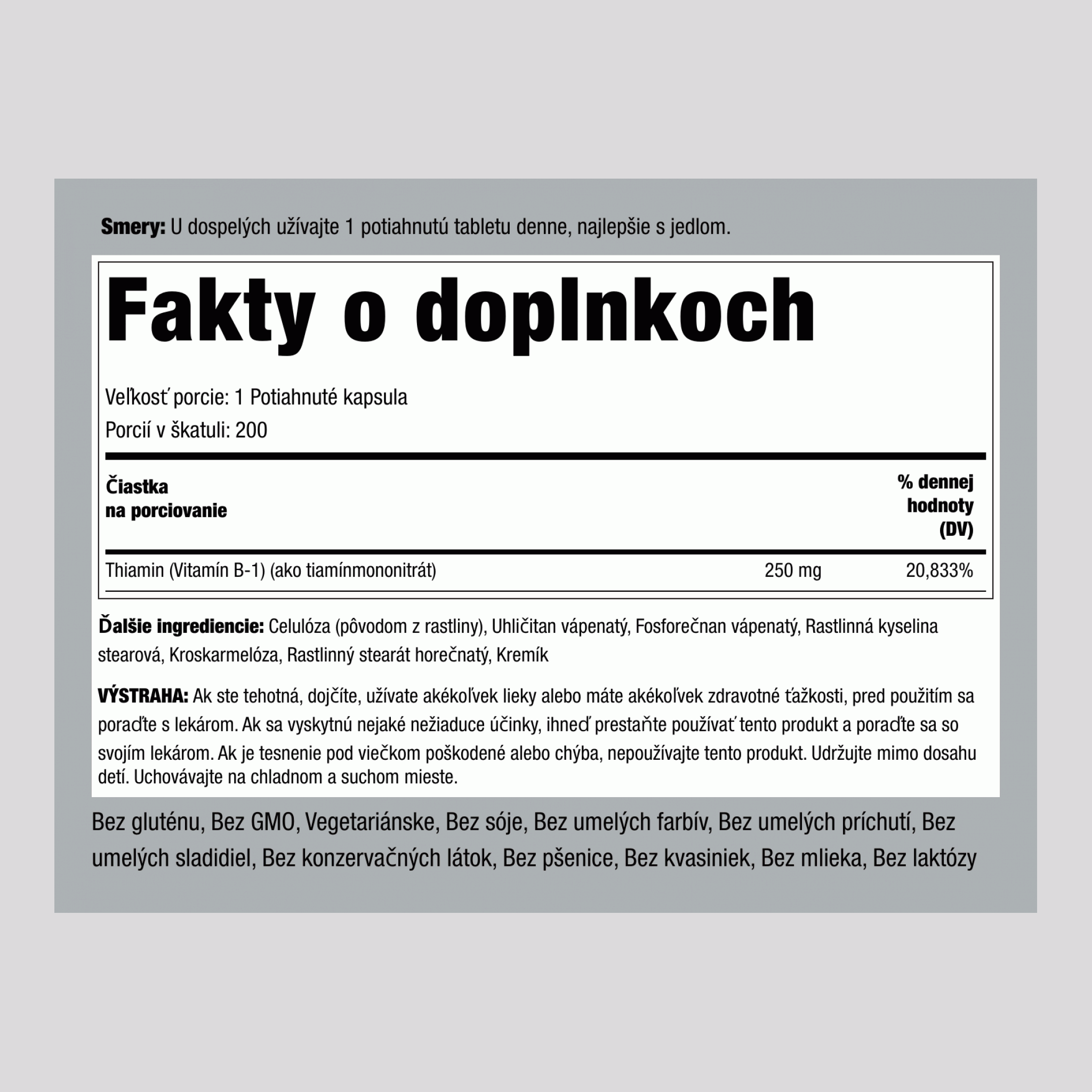 B-1 (tiamín) 250 mg 200 Potiahnuté kapsuly     