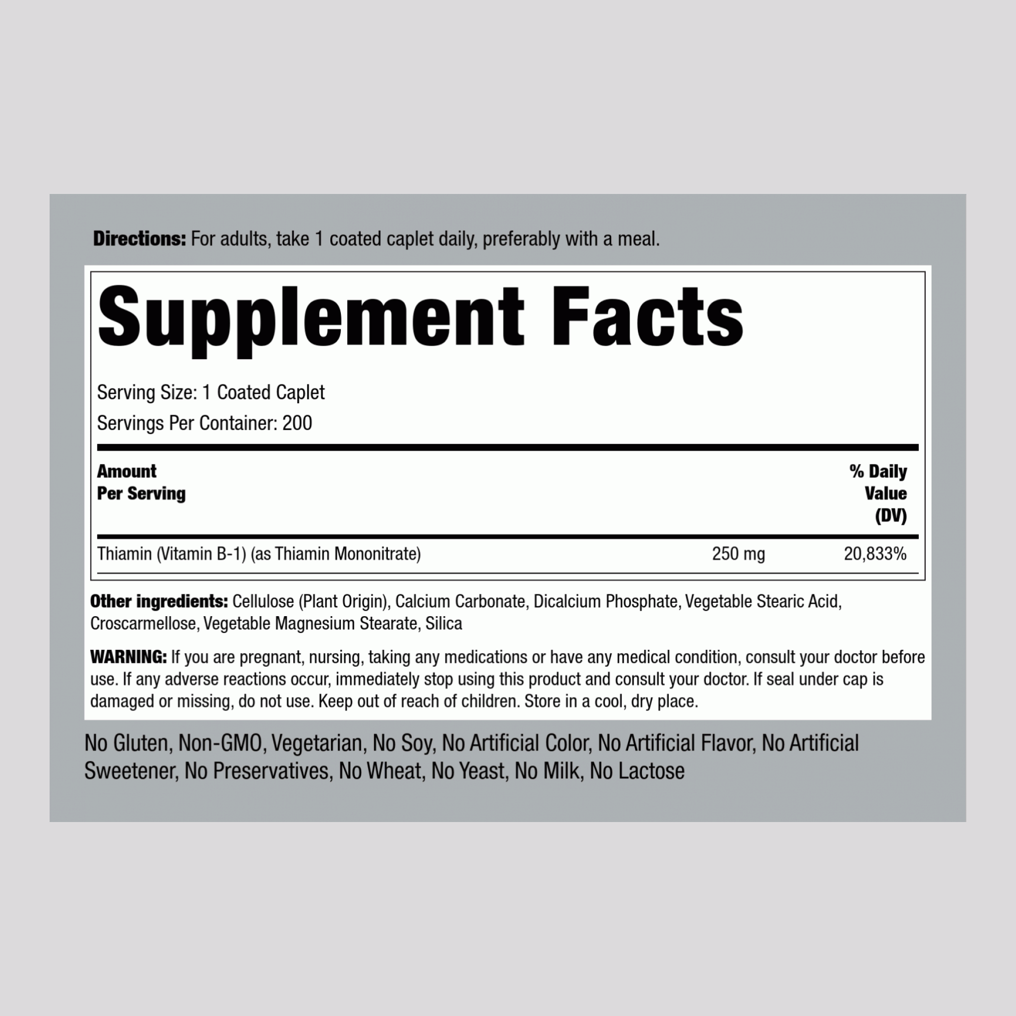 B-1 (Thiamin), 250 mg, 200 Coated Caplets