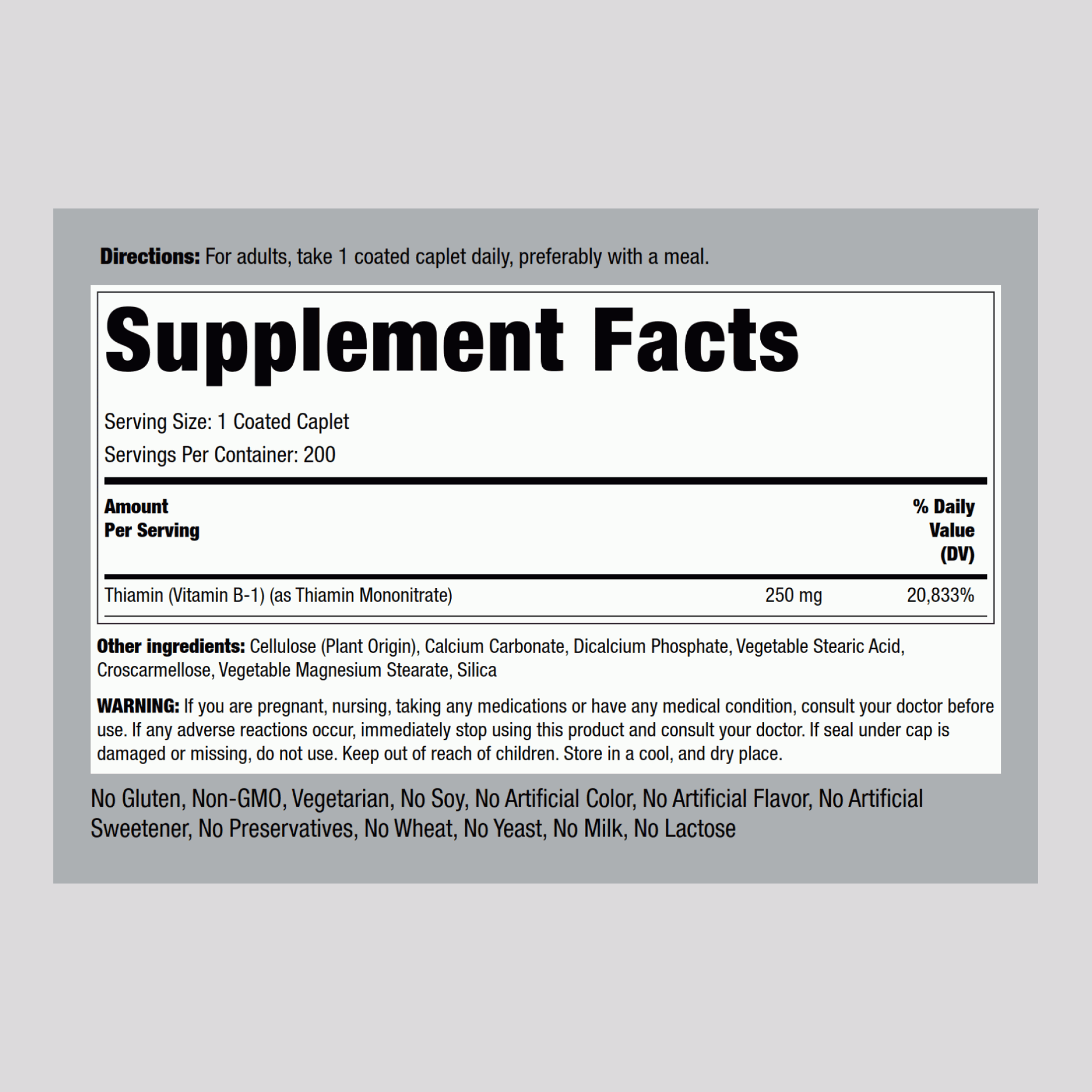 B-1 (Thiamin), 250 mg, 200 Coated Caplets, 2  Bottles