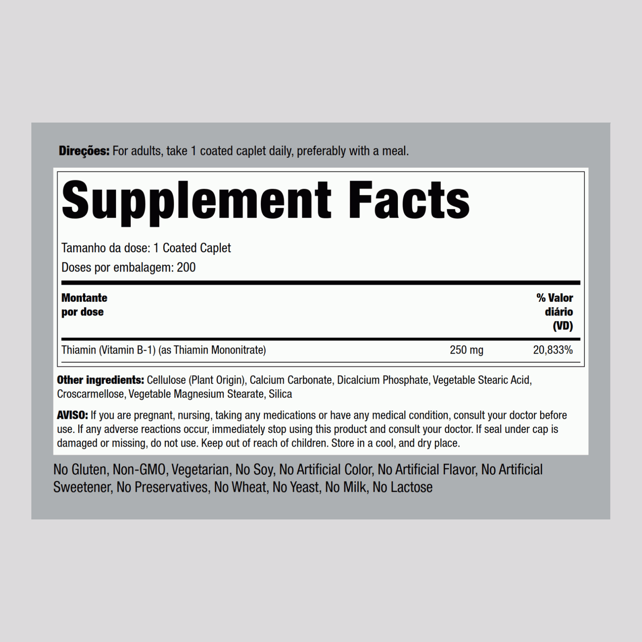 B-1 (Thiamin), 250 mg, 200 Coated Caplets, 2  Bottles