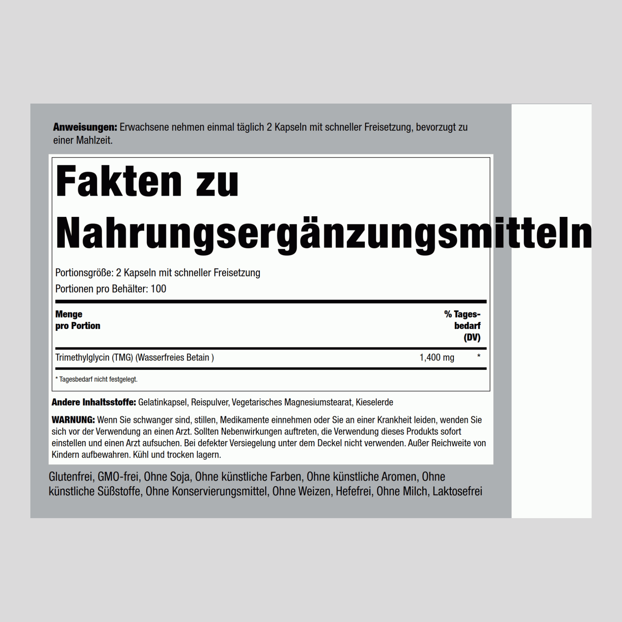 TMG 1400 mg (pro Portion) 200 Kapseln mit schneller Freisetzung     