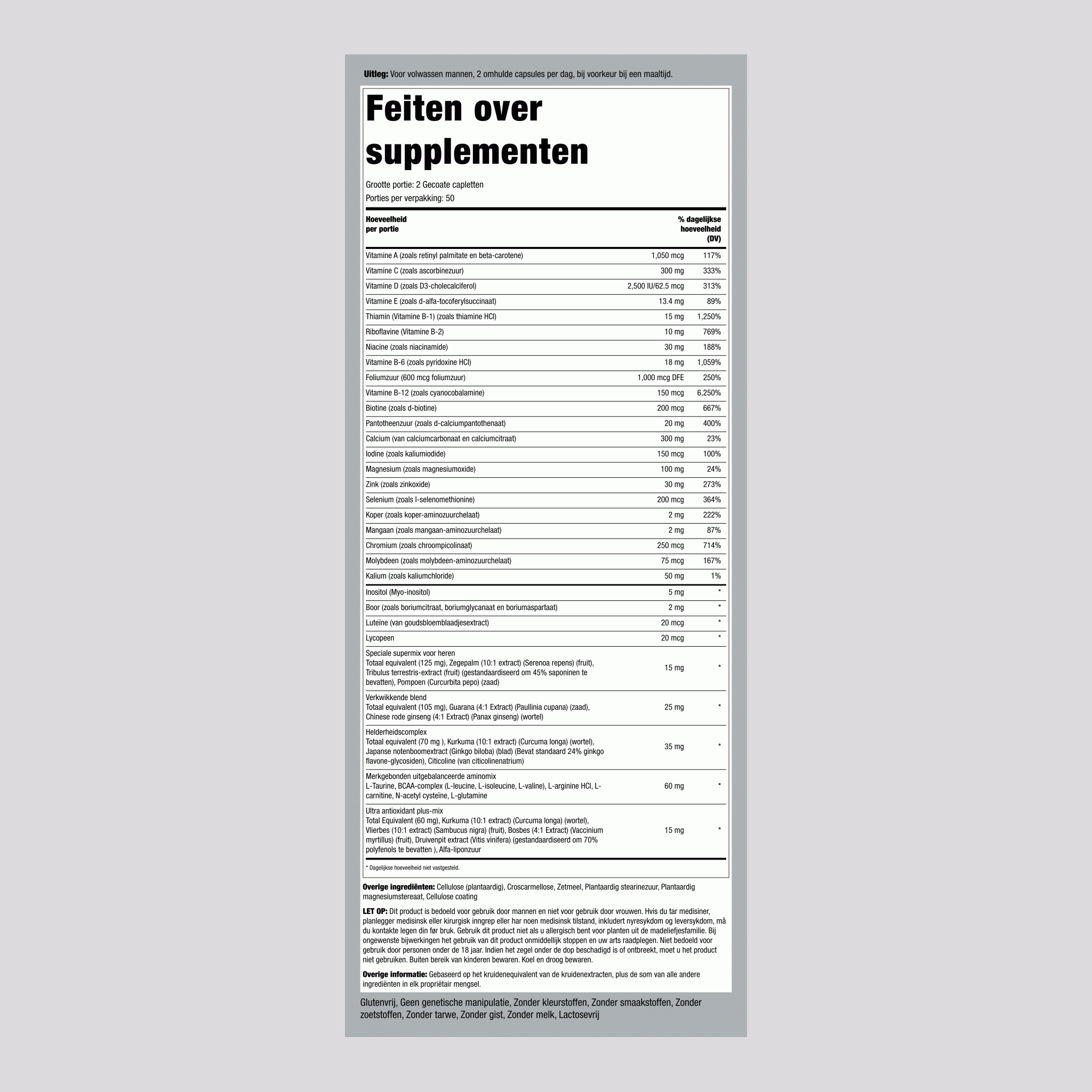 Mega meervoudig voor mannen 50 plus 100 Gecoate capletten       