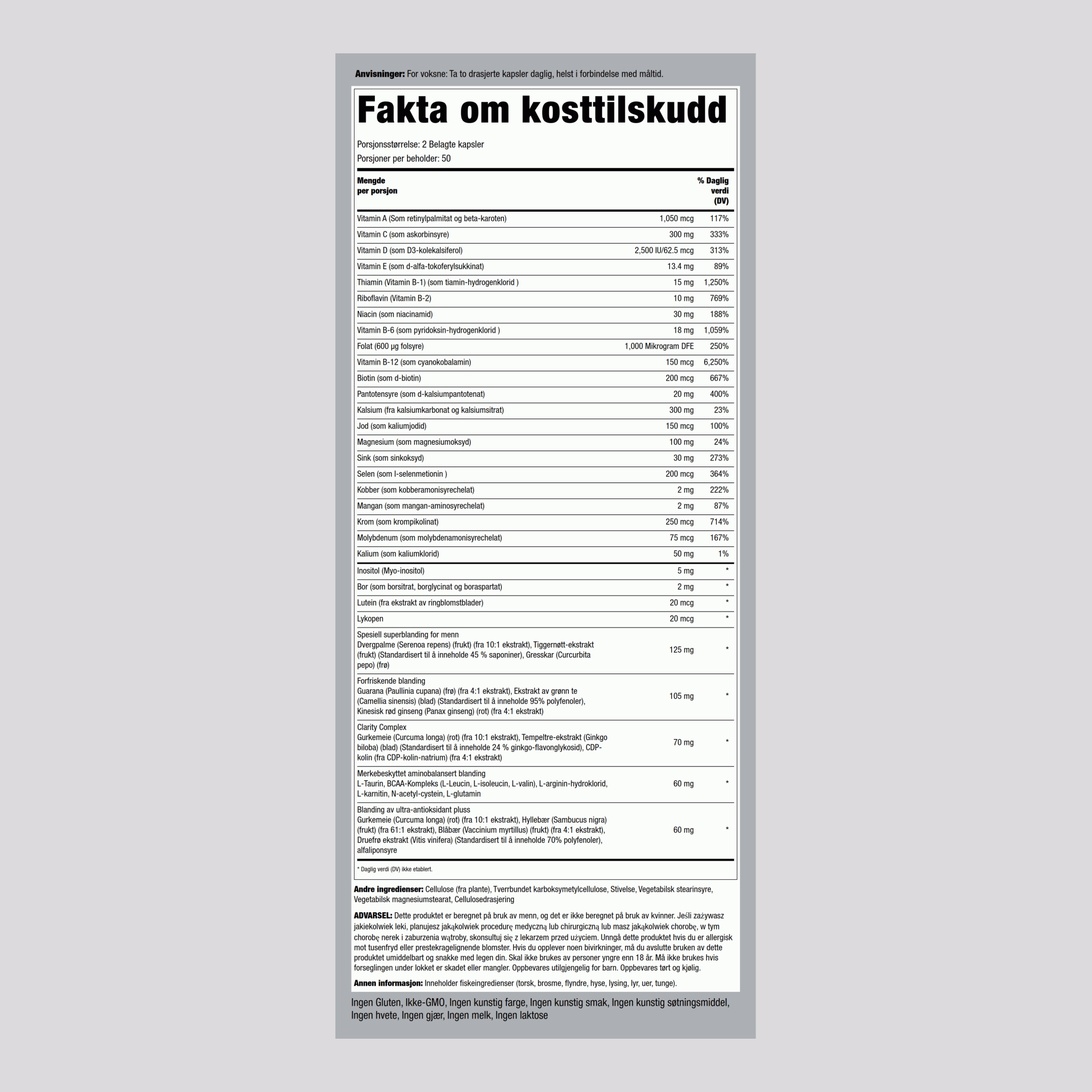 Mega Multiple for menn over 50 100 Belagte kapsler       