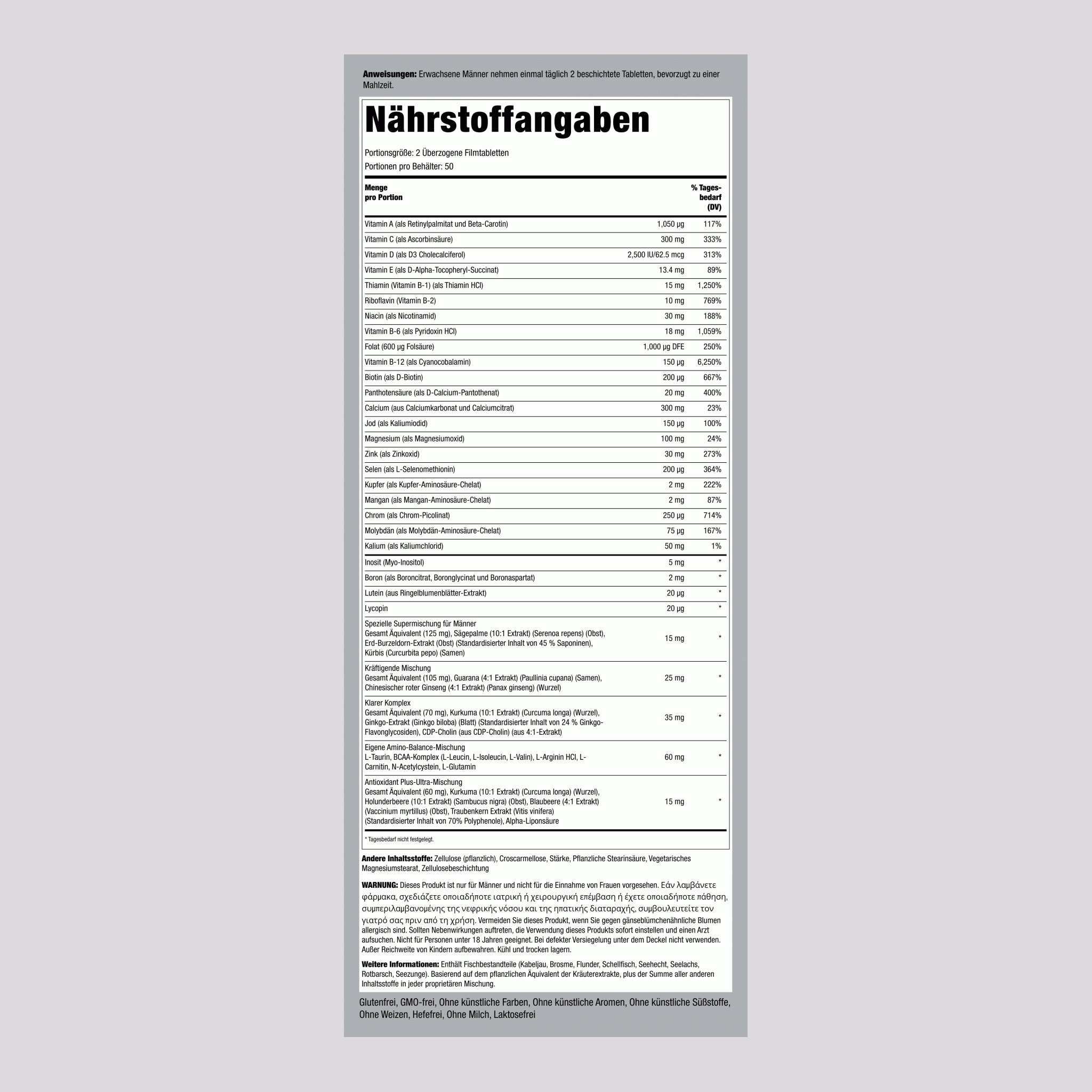 Mega Multiple für Männer ab 50,  200 Überzogene Filmtabletten 2 Flaschen