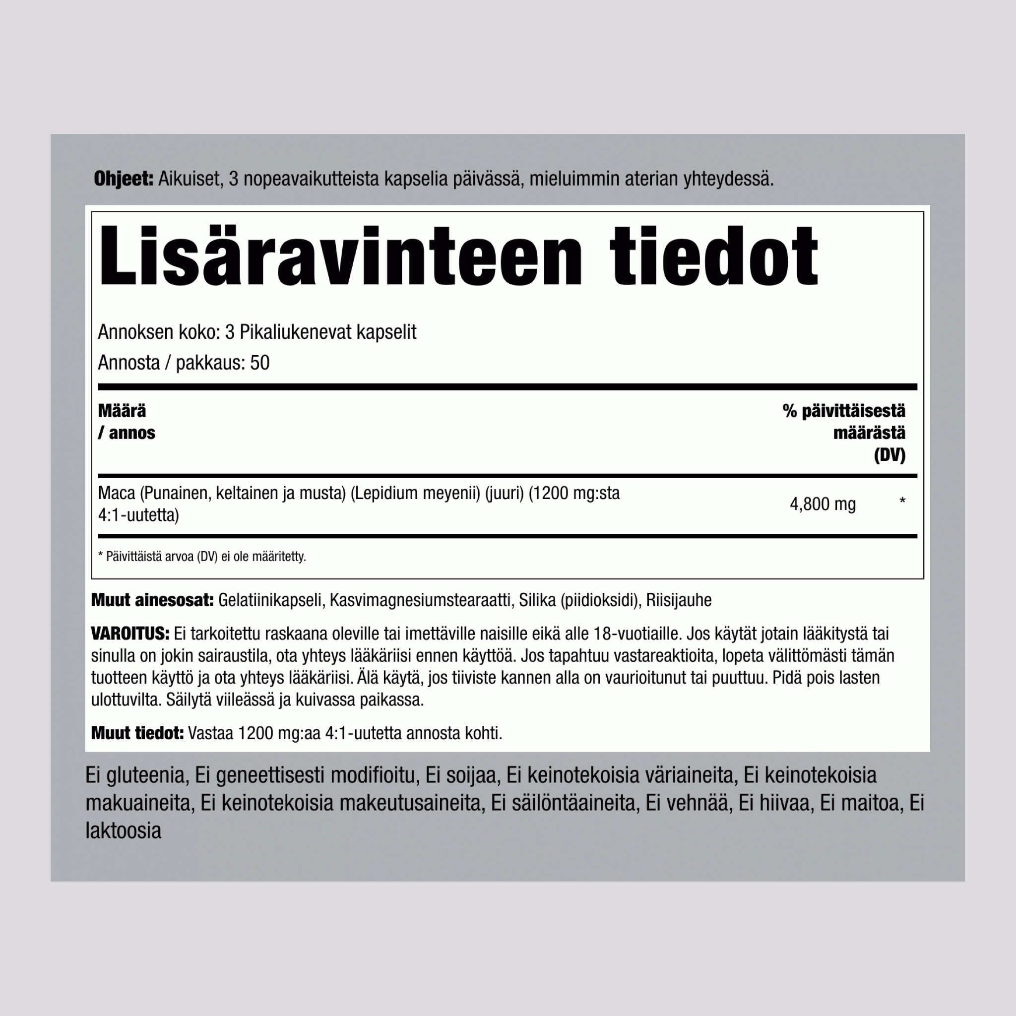 Maca ,  4800 mg/annos 150 Pikaliukenevat kapselit