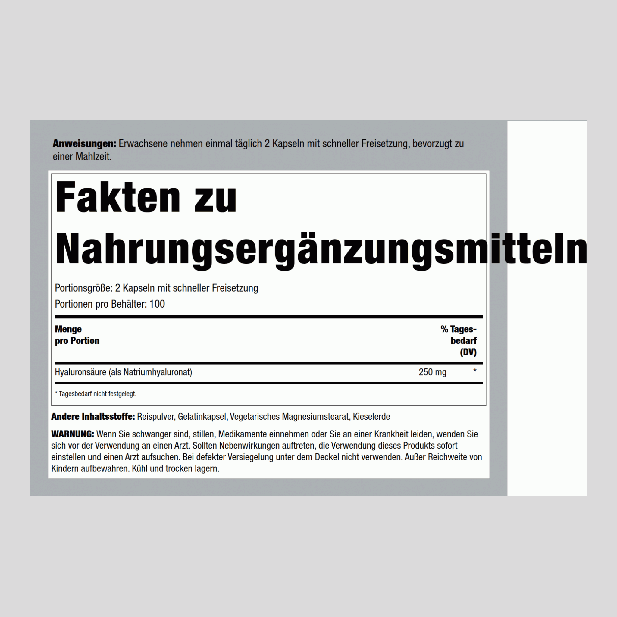 H-Gelenk-Hyaluronsäure  250 mg (pro Portion) 200 Kapseln mit schneller Freisetzung 2 Flaschen   