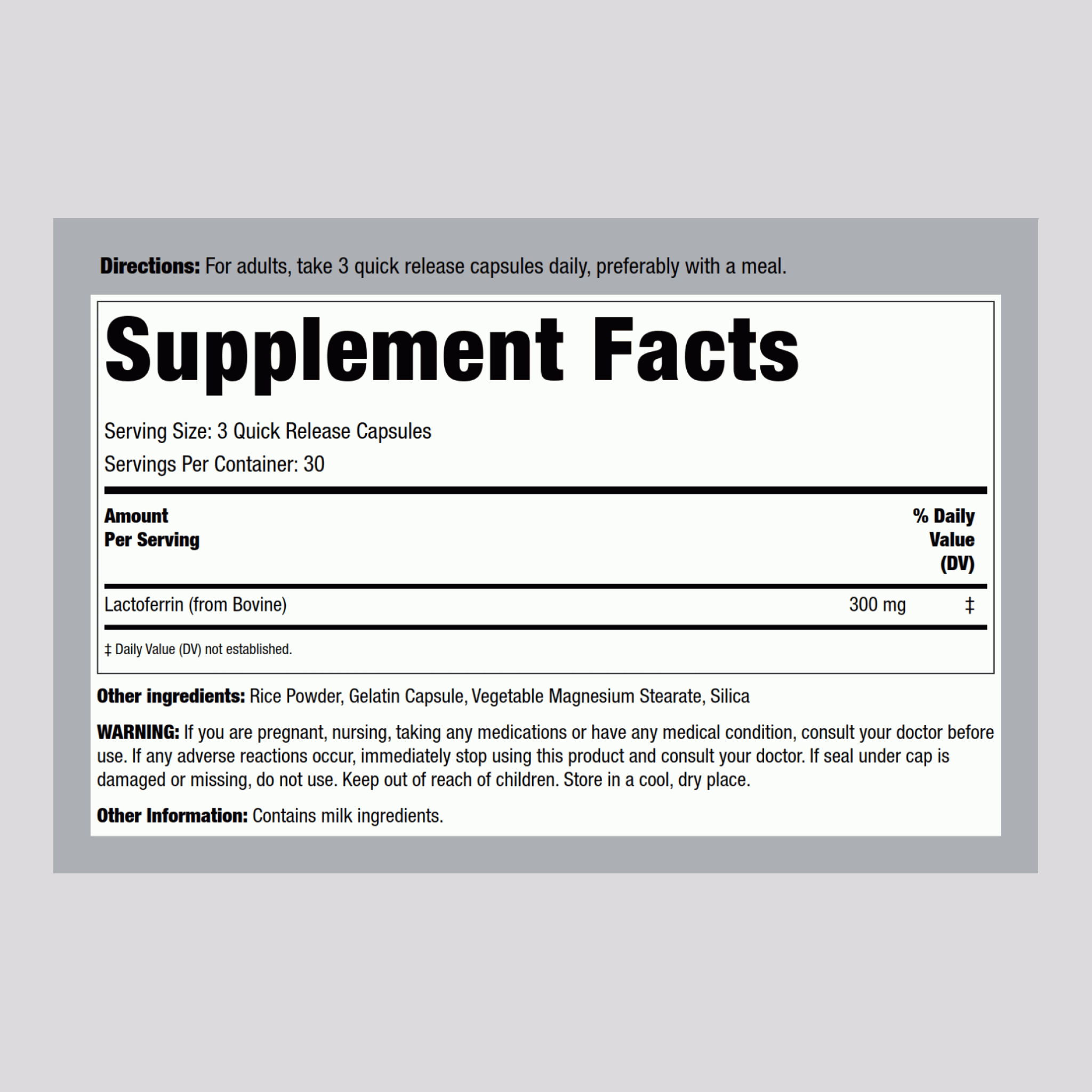 Lactoferrin, 300 mg (per serving), 90 Quick Release Capsules