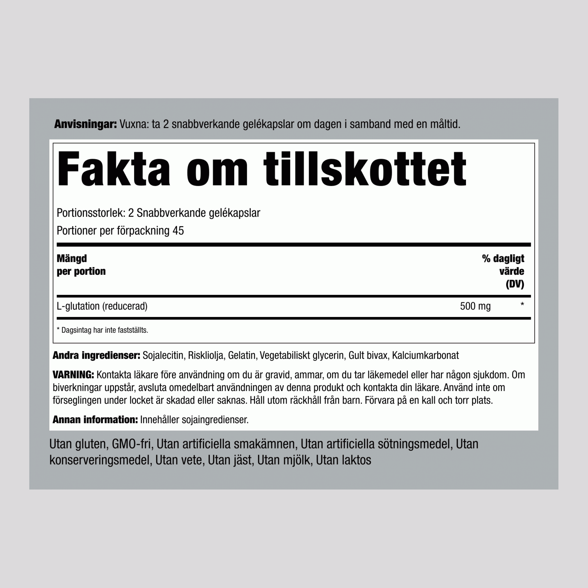 Liposomski L-glutation (reducirana oblika) 500 mg (na porcijo) 90 Kapsule iz mehkega gela s hitrim sproščanjem 2 Steklenice  