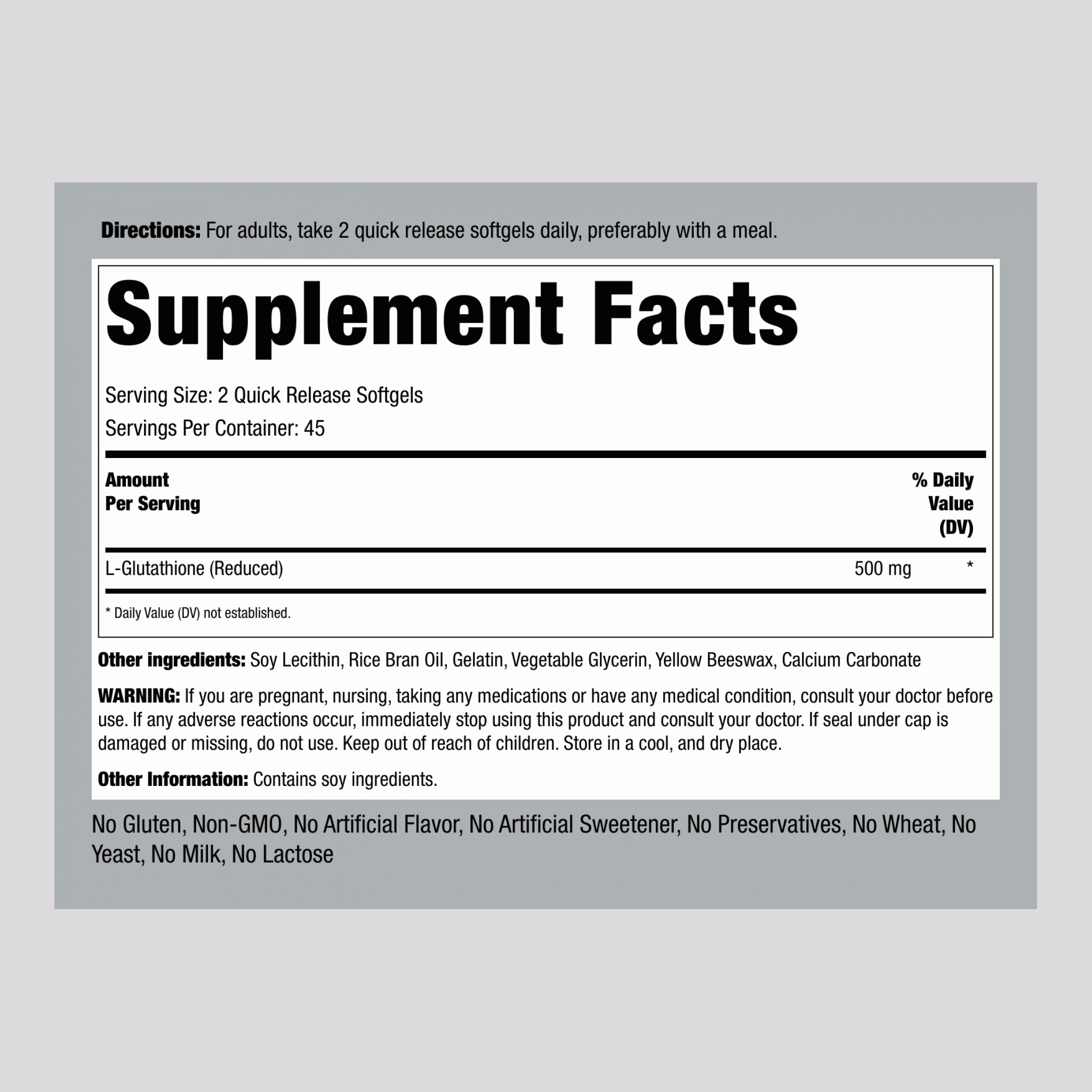 脂質 L-穀胱甘肽（還原型） 500 毫克 (每份) 90 快速釋放軟膠囊 2 瓶子  