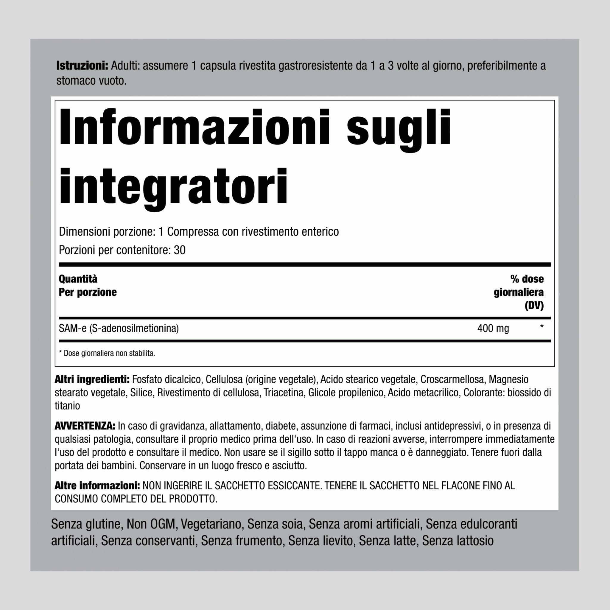 SAMe gastroresistente  400 mg 30 Pastiglie gastroresistenti     