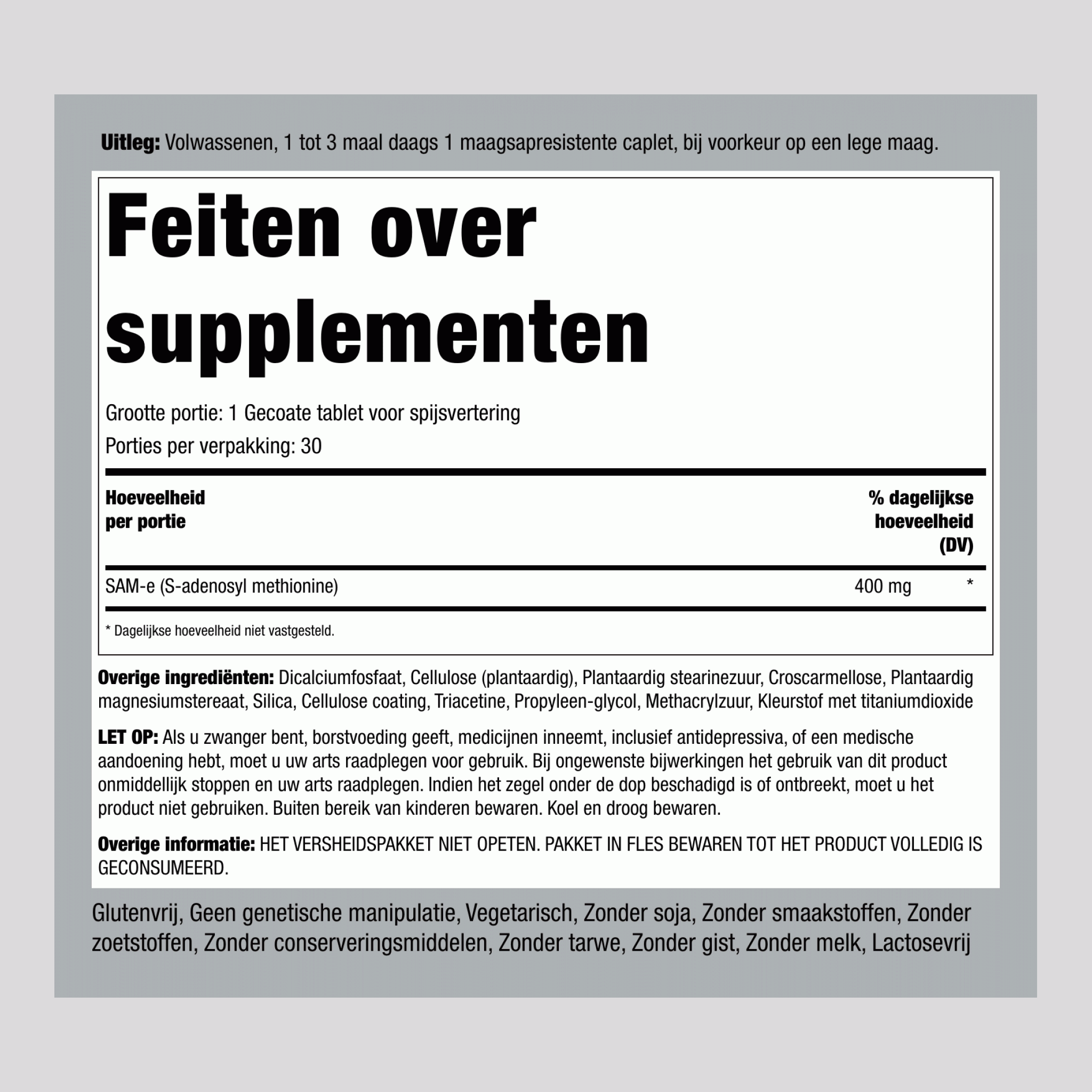 SAMe enterisch bekleed 400 mg 30 Enterisch gecoate capletten     