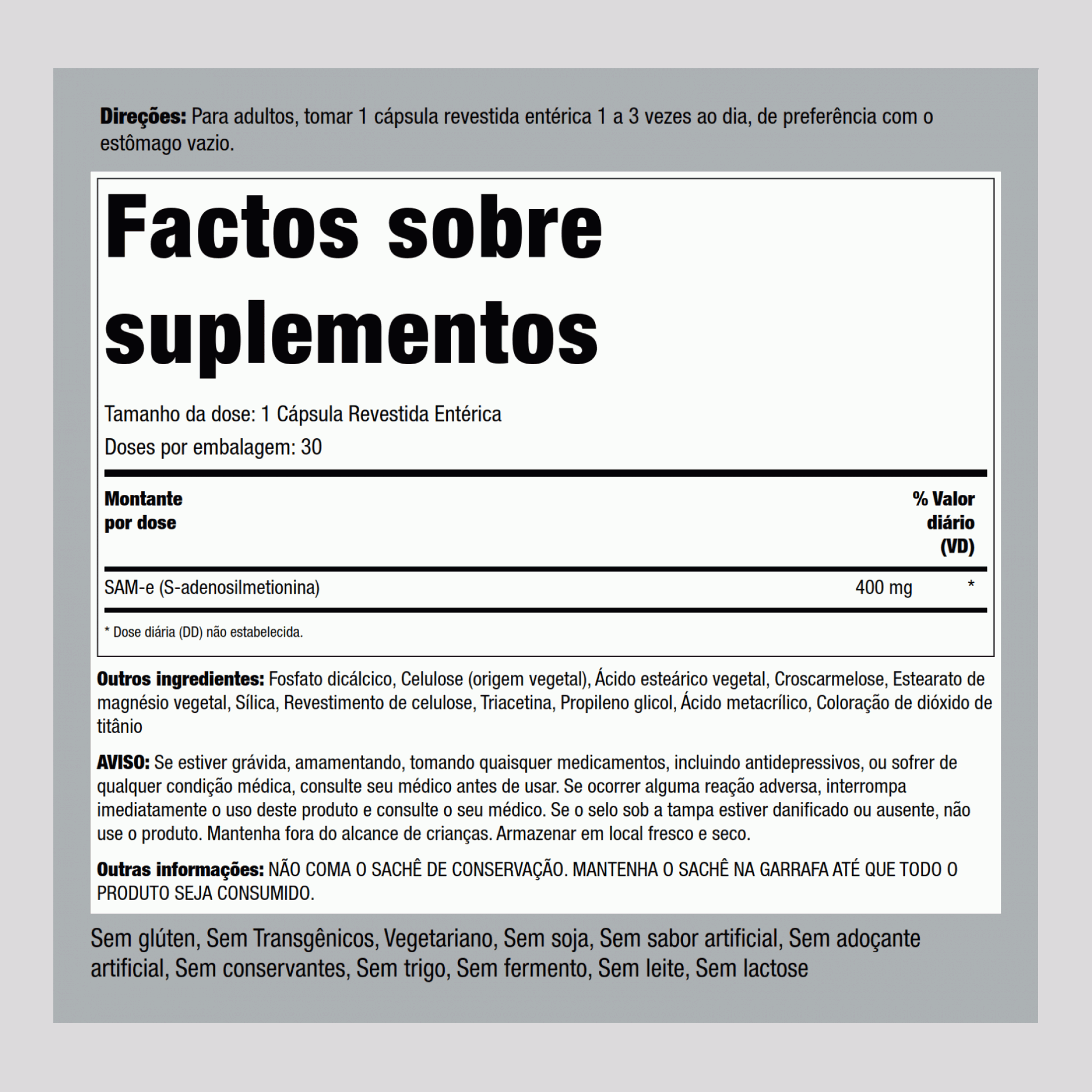 Comprimidos entéricos revestidos SAMe  400 mg 30 Comprimidos oblongos revestidos entéricos     