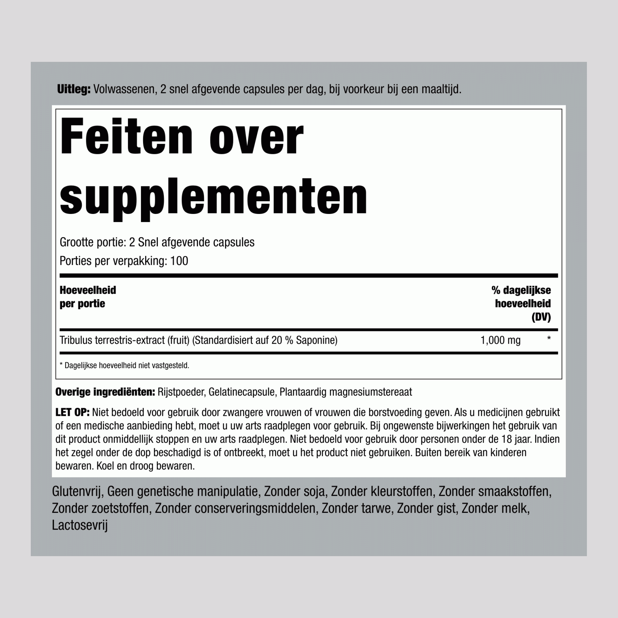 Ultra tribulus max  1000 mg (per portie) 200 Snel afgevende capsules     