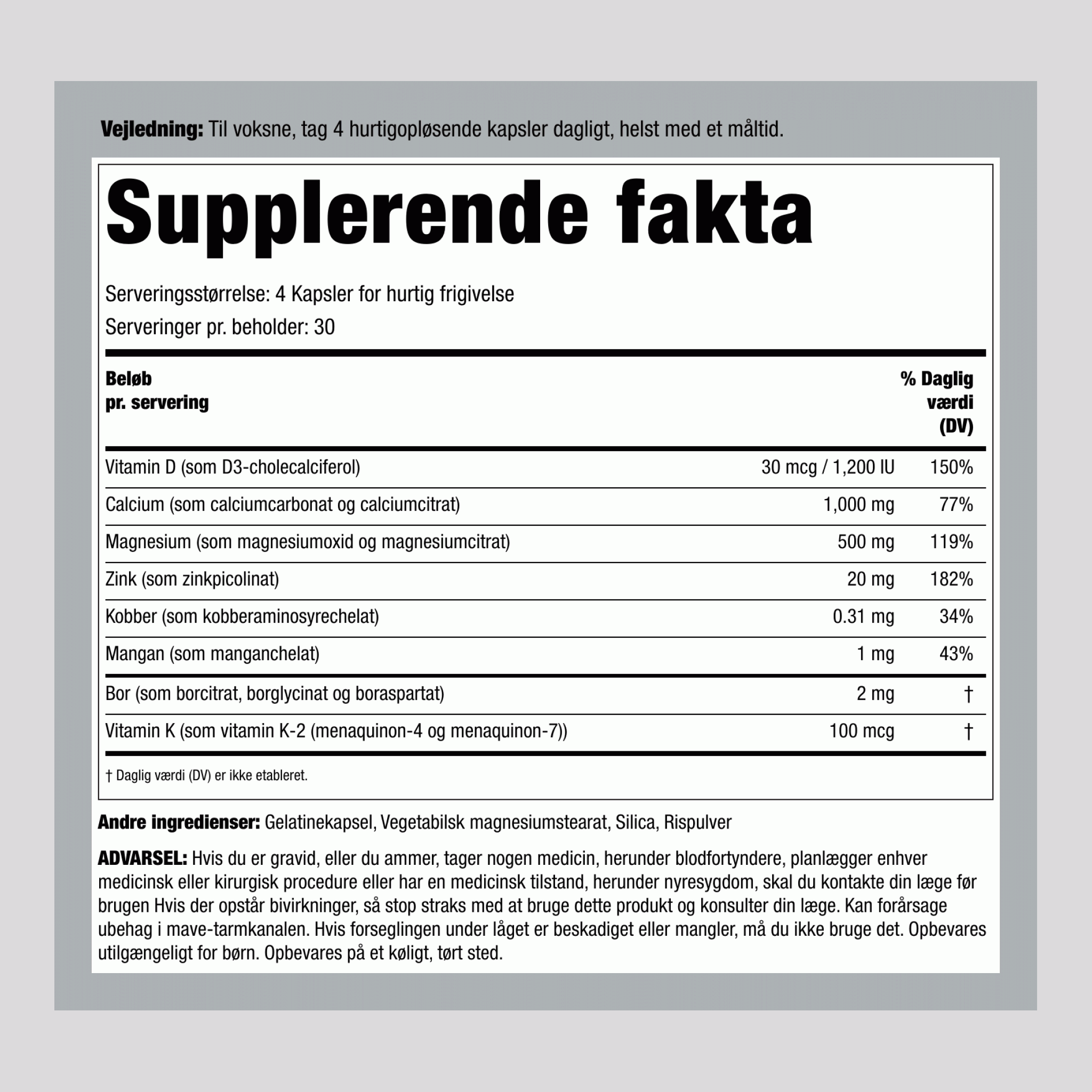 Knogletilskud med vitamin K2 120 Kapsler for hurtig frigivelse       