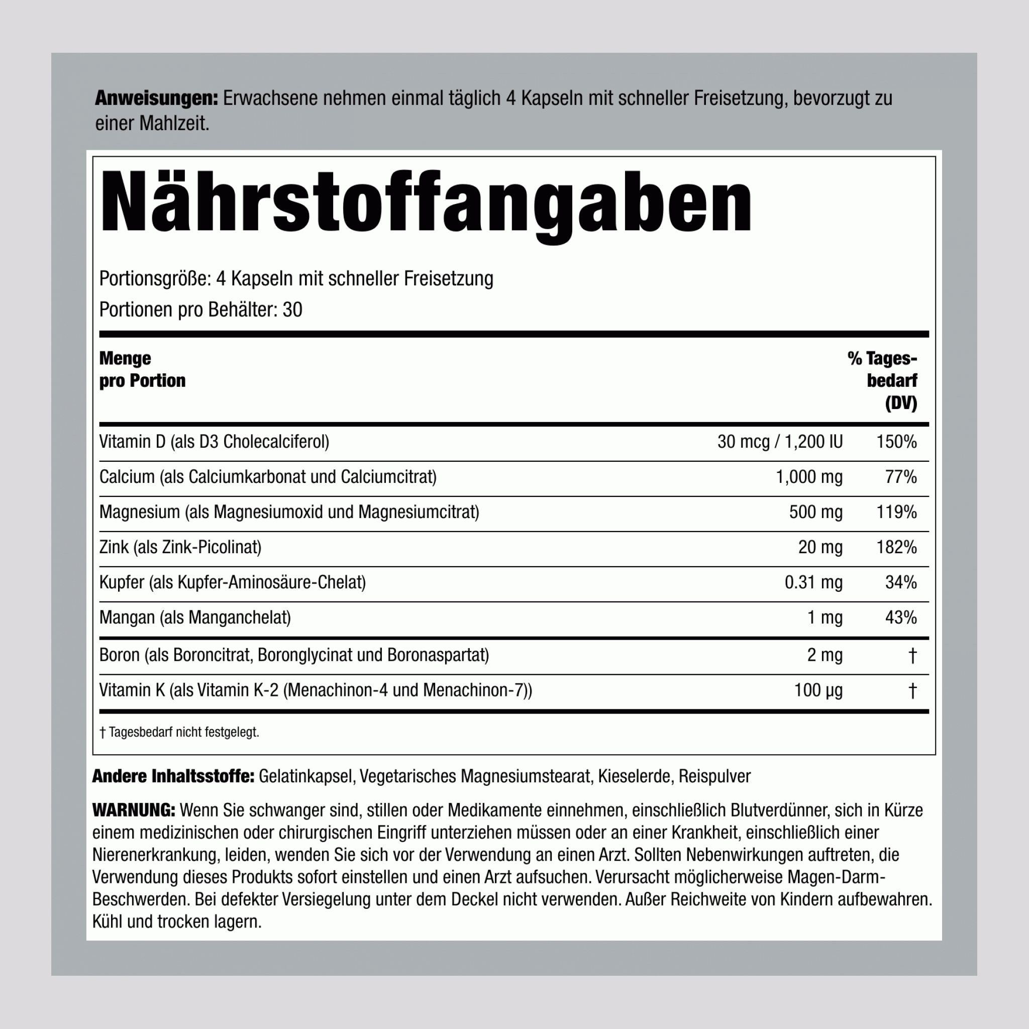 Knochenstärkung mit Vitamin K2 120 Kapseln mit schneller Freisetzung       