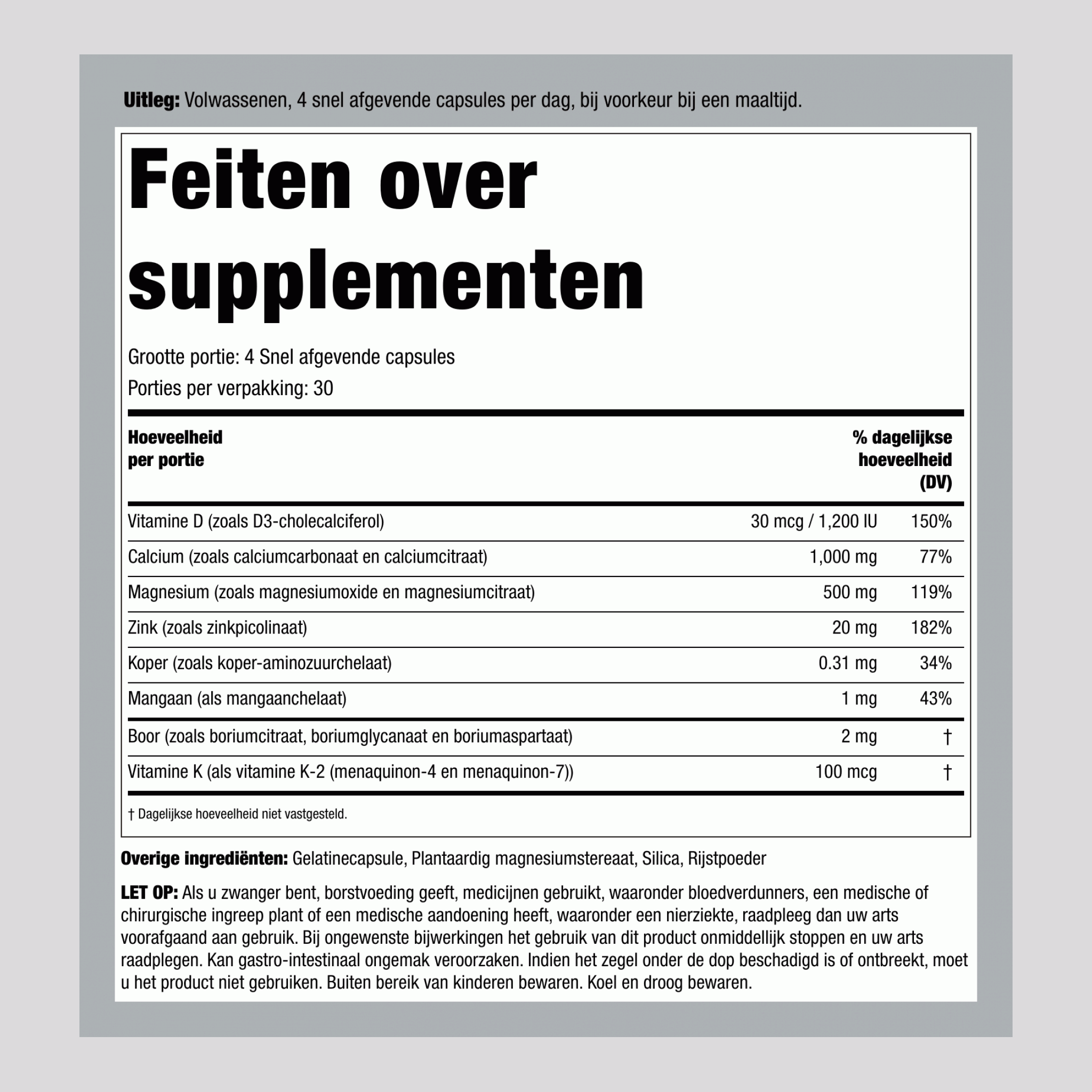 Botversterker met vitamine K2 120 Snel afgevende capsules       