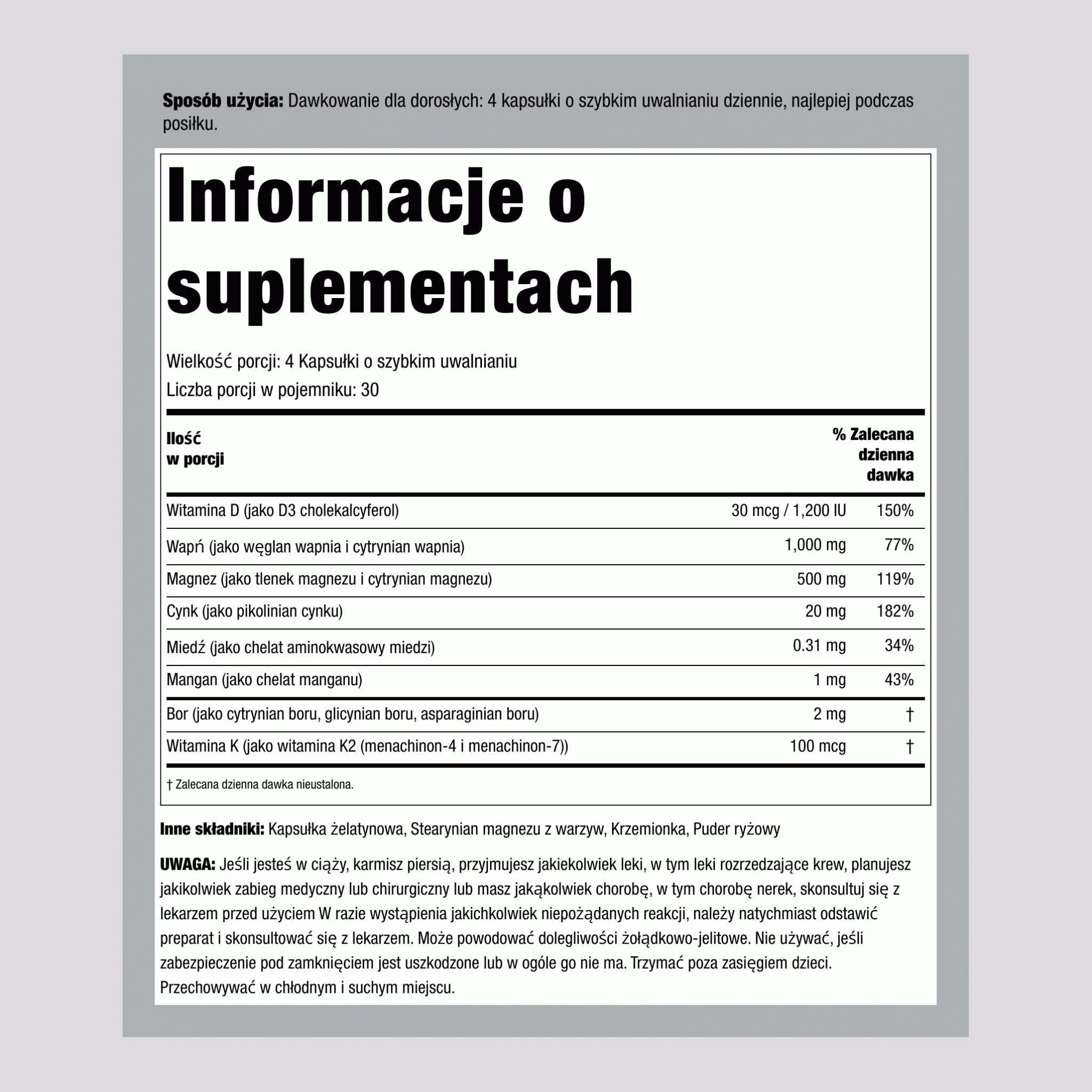 Wsparcie dla kości z witaminą K2 120 Kapsułki o szybkim uwalnianiu       