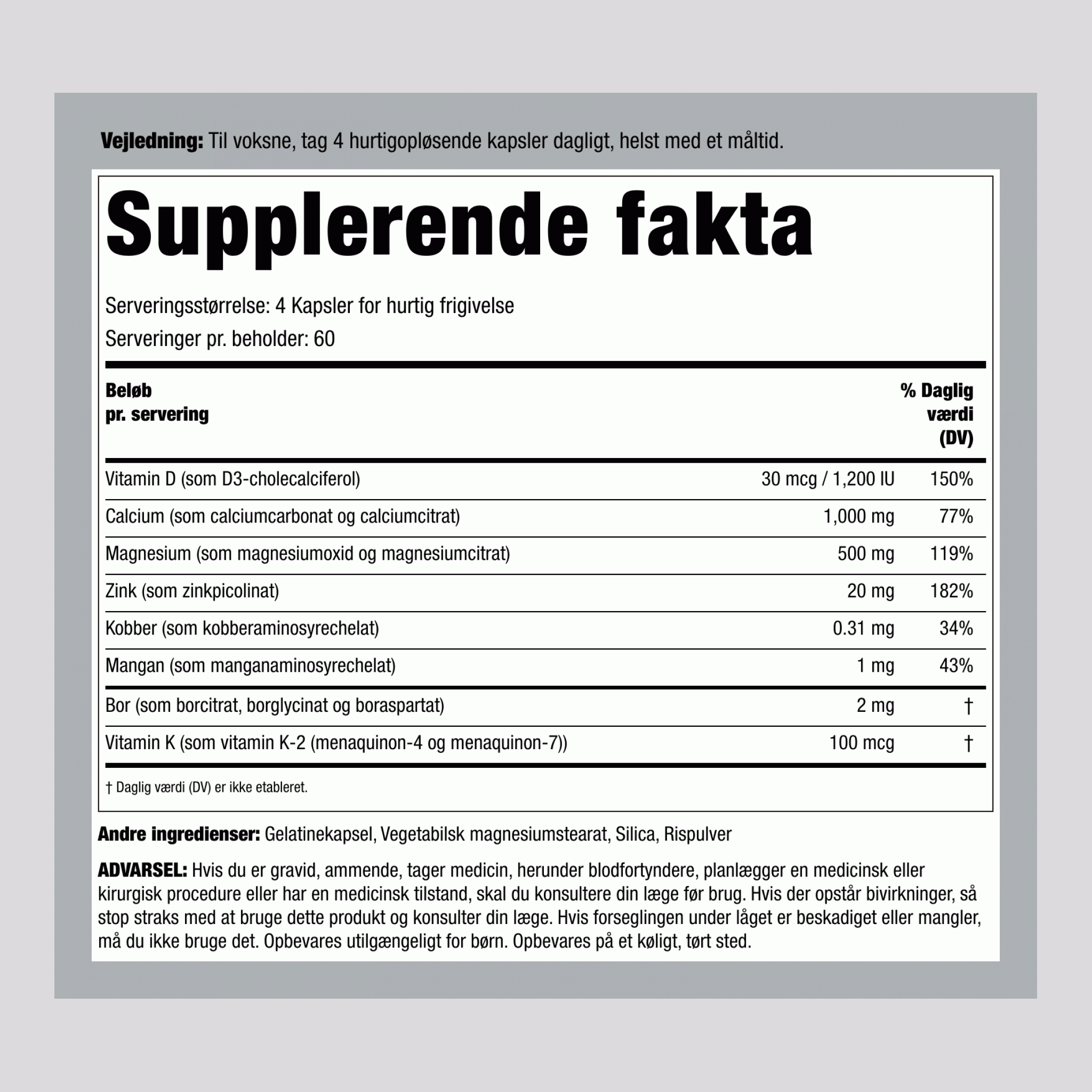 Knogletilskud med vitamin K2 240 Kapsler for hurtig frigivelse       